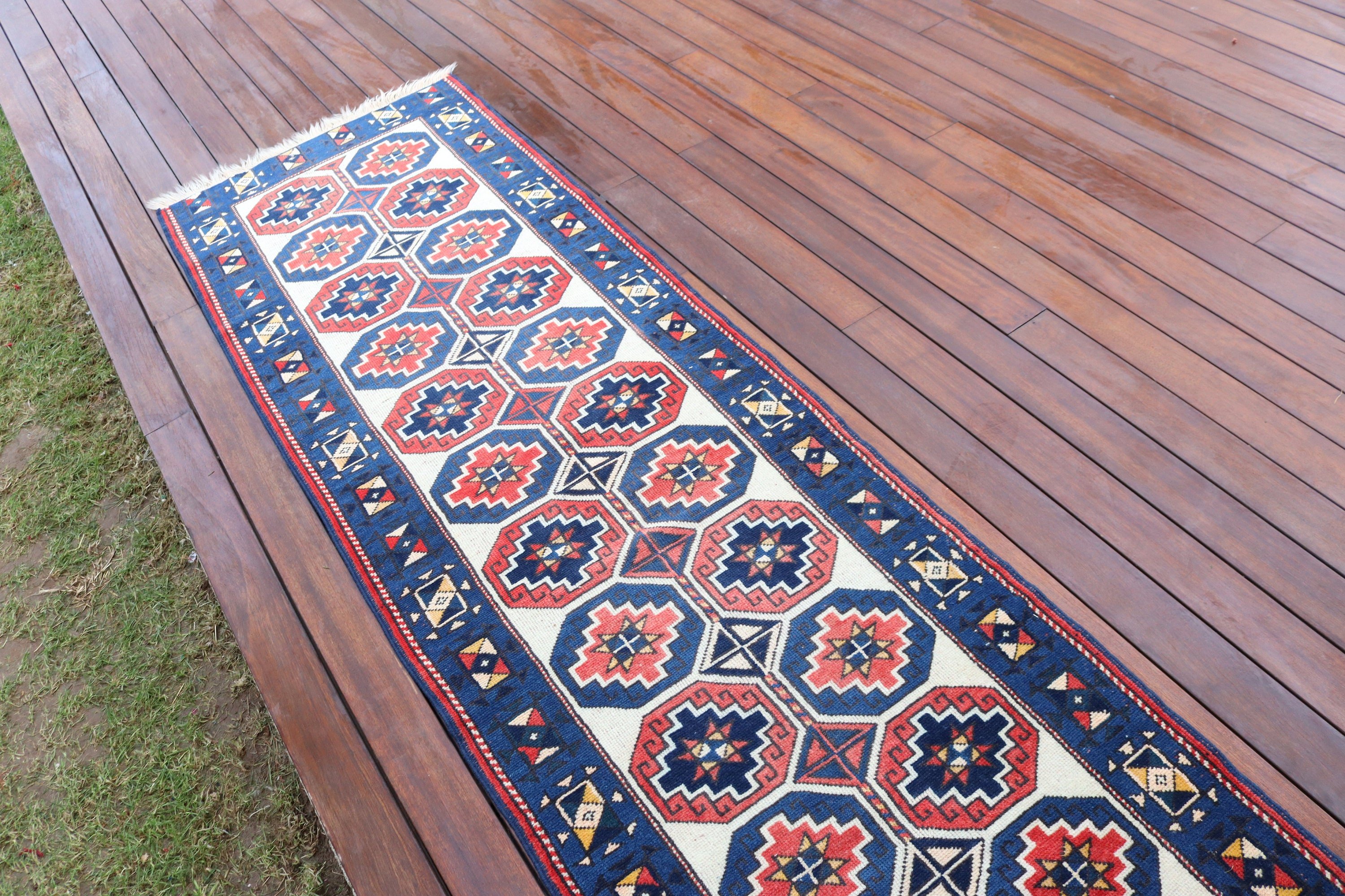 Blue Statement Rug, Turkish Rug, Boho Rug, Corridor Rug, Kitchen Rugs, Neutral Rug, Vintage Rug, 2.3x8.7 ft Runner Rugs, Rugs for Kitchen