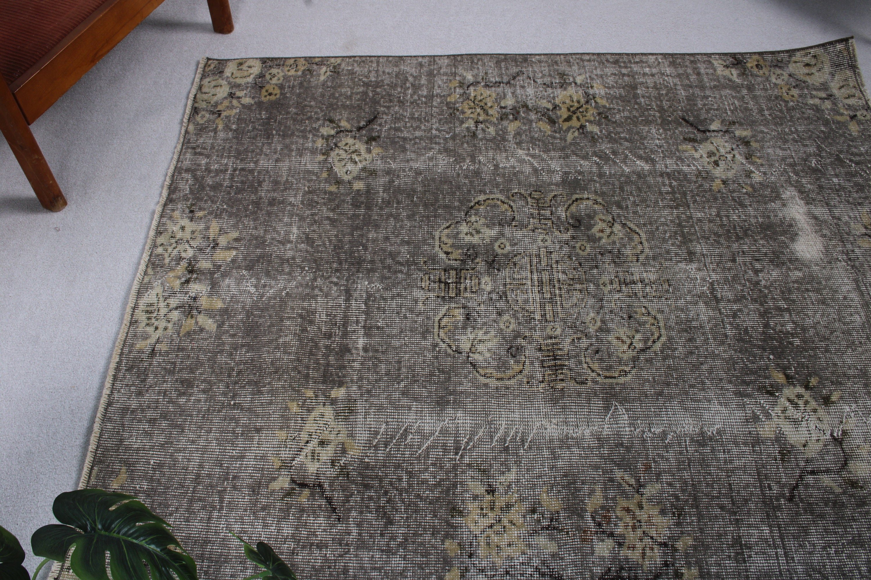 4.3x5 ft Accent Halılar, Anadolu Halısı, Gri Modern Halı, Türk Halısı, Vintage Halı, Egzotik Halı, Mutfak Halıları, Boho Accent Halı