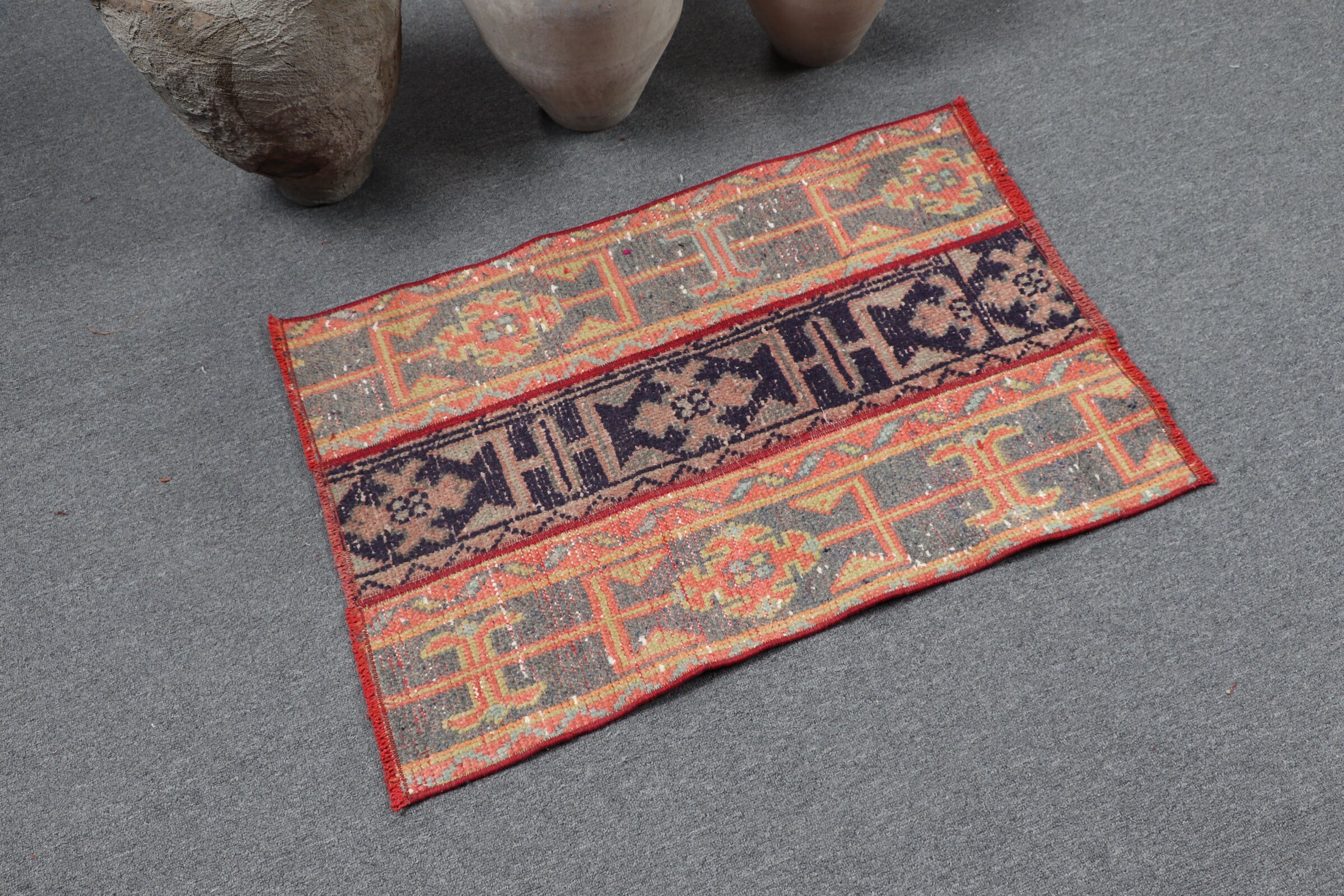 Rugs for Bath, Oriental Rugs, Orange Antique Rug, Turkish Rugs, 2x2.8 ft Small Rug, Kitchen Rug, Bedroom Rug, Car Mat Rug, Vintage Rugs