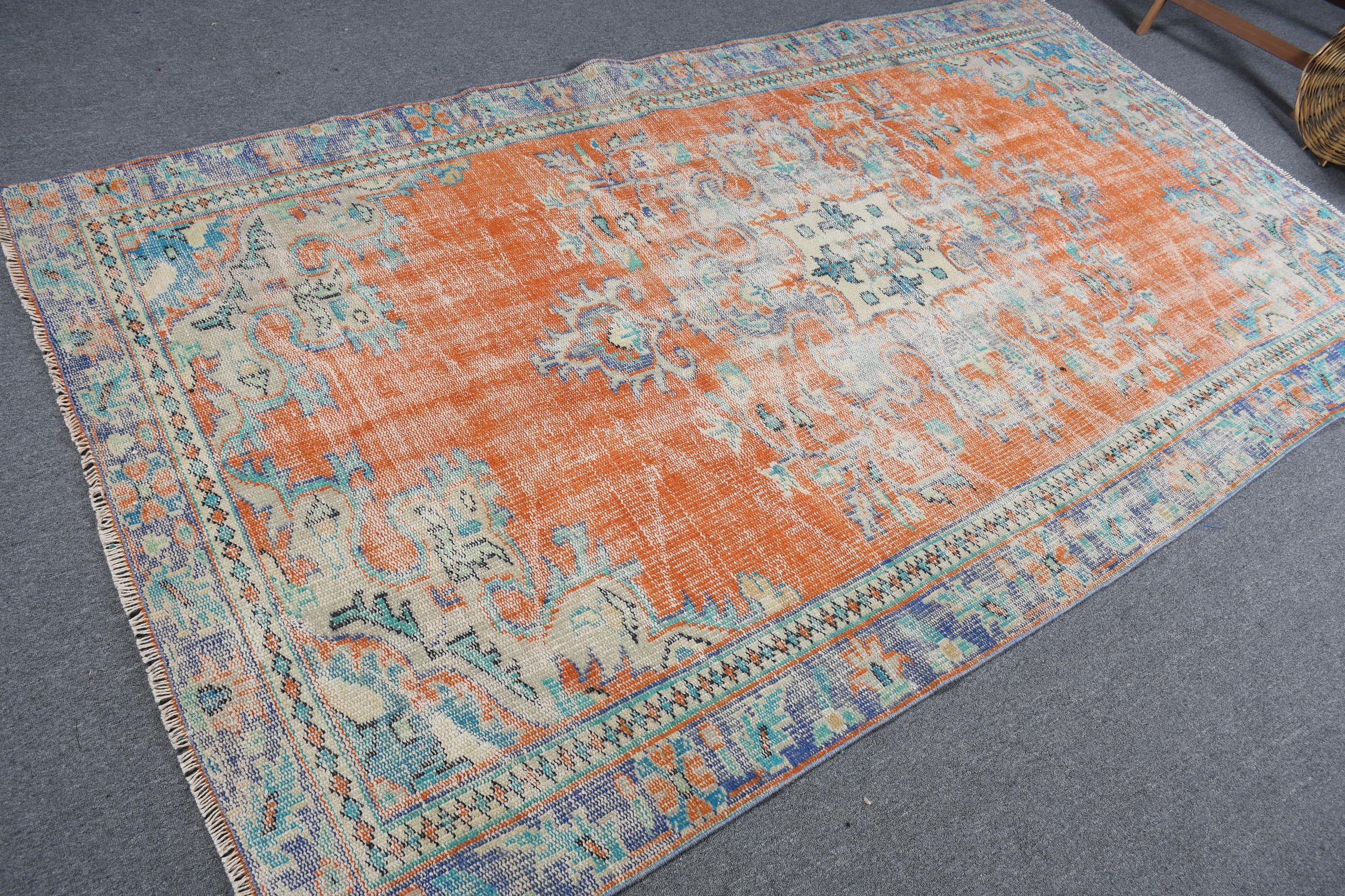 Kitchen Rug, Rugs for Dining Room, Orange Oriental Rugs, Cool Rug, Bedroom Rugs, Salon Rug, 5.9x9.2 ft Large Rug, Vintage Rug, Turkish Rug