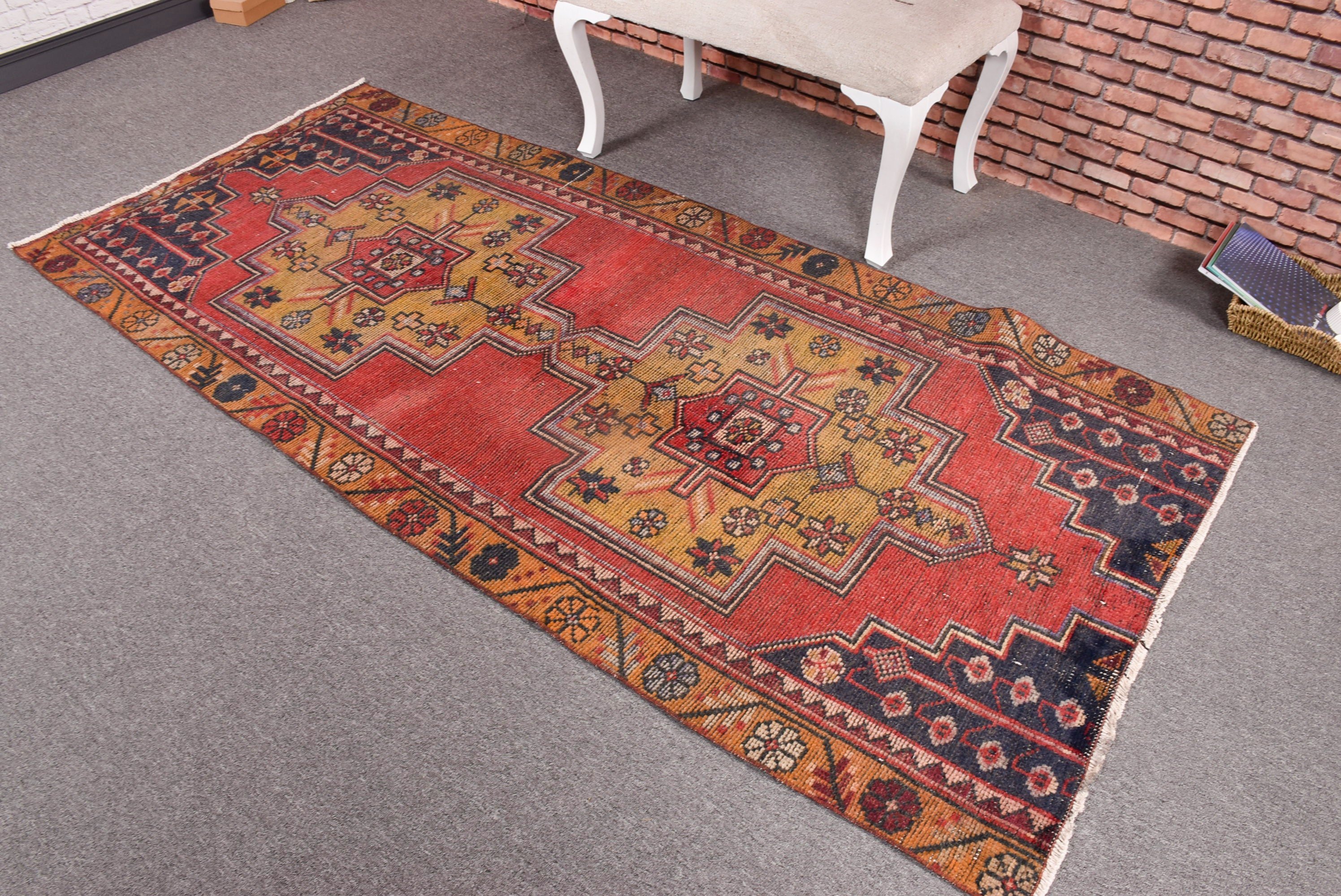 Neutral Rug, 3.6x8.1 ft Area Rugs, Boho Area Rugs, Turkish Rugs, Floor Rug, Rugs for Dining Room, Oriental Rug, Red Boho Rugs, Vintage Rugs