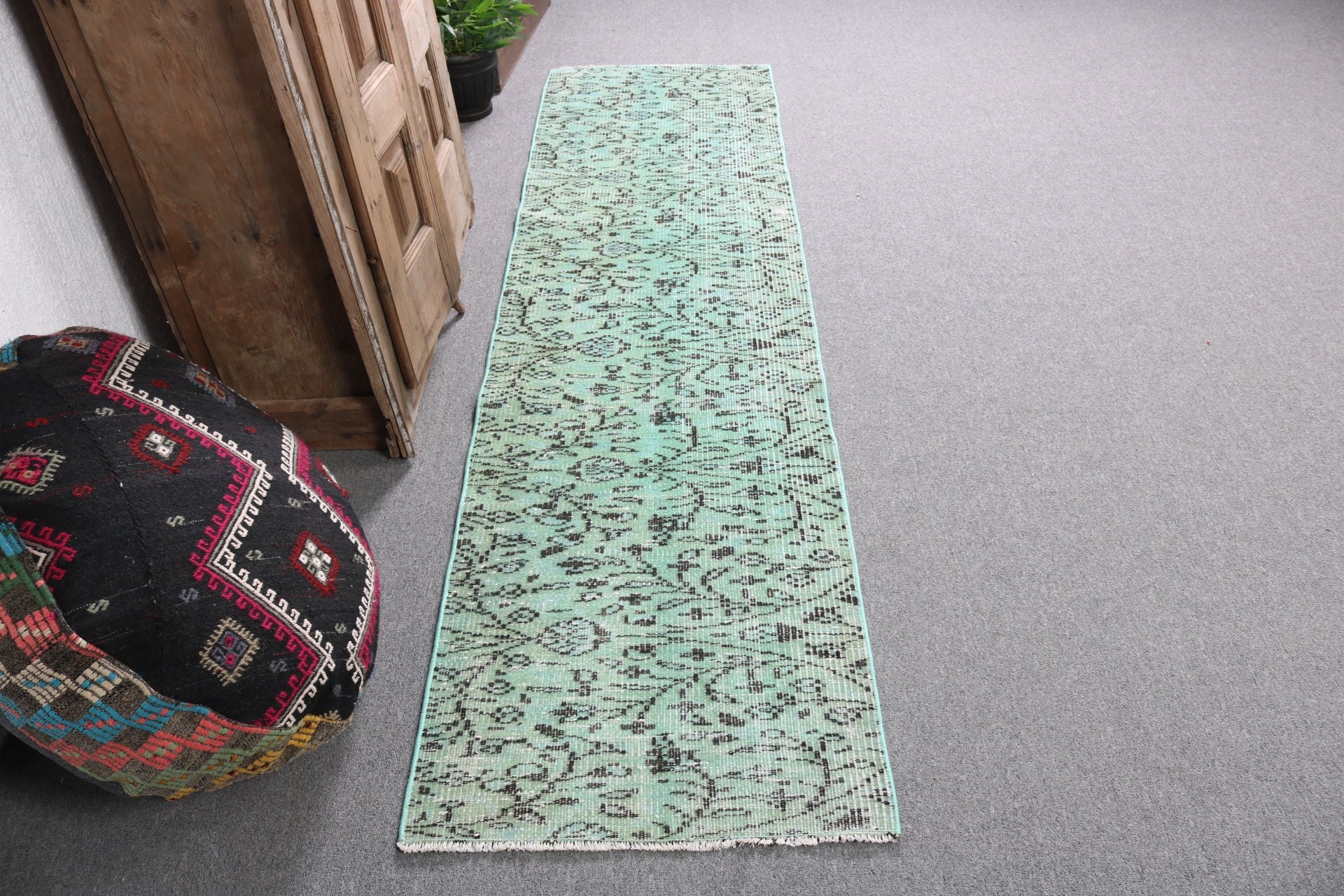 Turkish Rugs, 2.1x7.9 ft Runner Rug, Moroccan Rugs, Vintage Rugs, Green Moroccan Rug, Long Runner Rug, Handwoven Rugs, Hallway Rugs