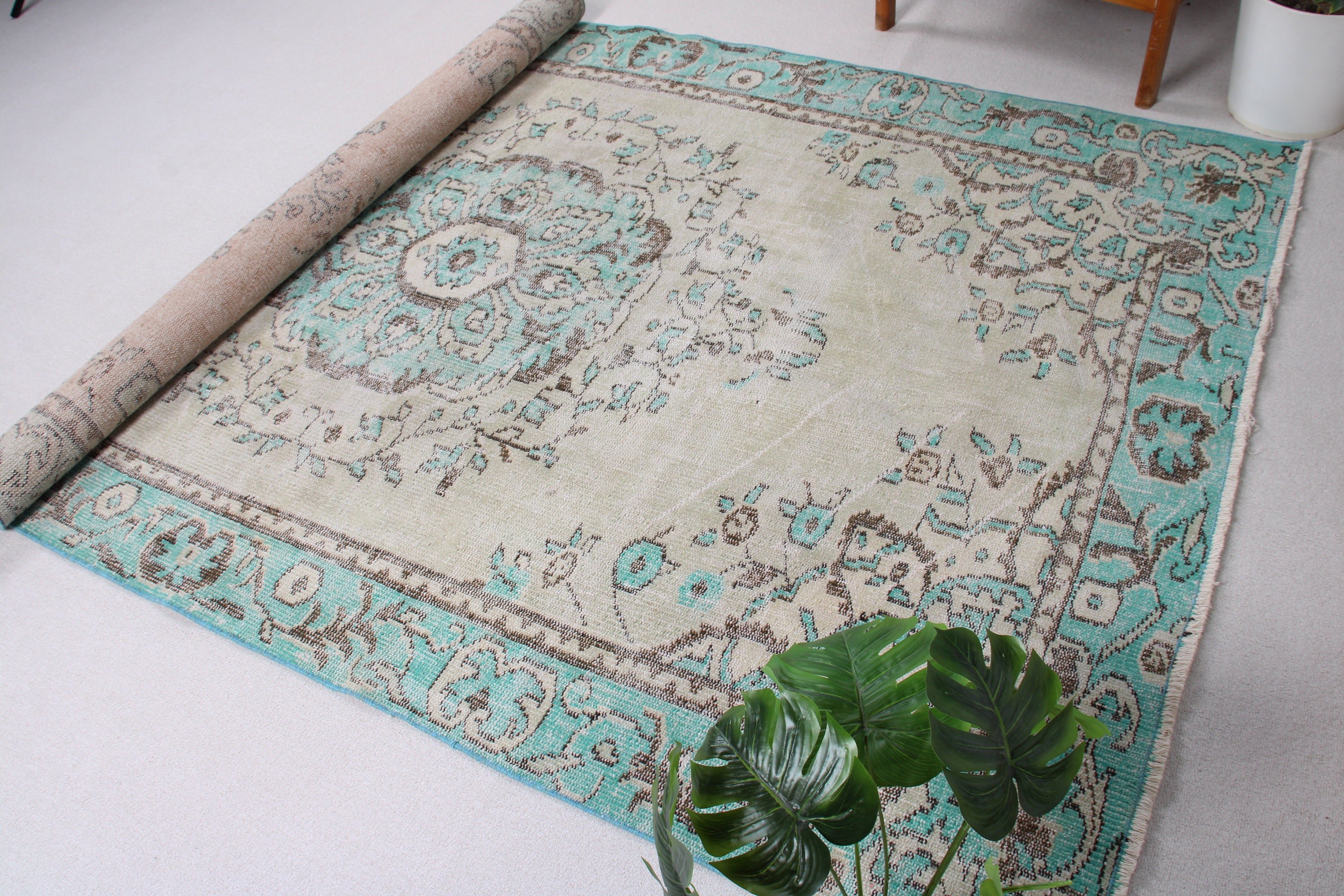 Green Luxury Rugs, Turkish Rug, 5.7x9.1 ft Large Rugs, Tribal Rugs, Vintage Rugs, Wool Rug, Large Boho Rugs, Dining Room Rug, Floor Rug