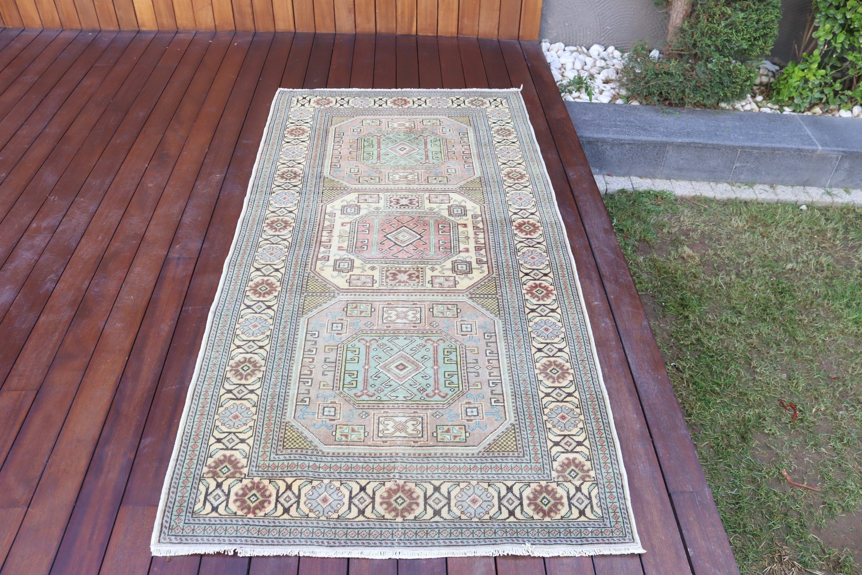 Türk Halıları, Nötr Halı, 3,2x6,3 ft Vurgulu Halılar, Sarı Anadolu Halısı, Dekoratif Halılar, Vintage Halılar, Dekoratif Halı, Düz Dokuma Halılar