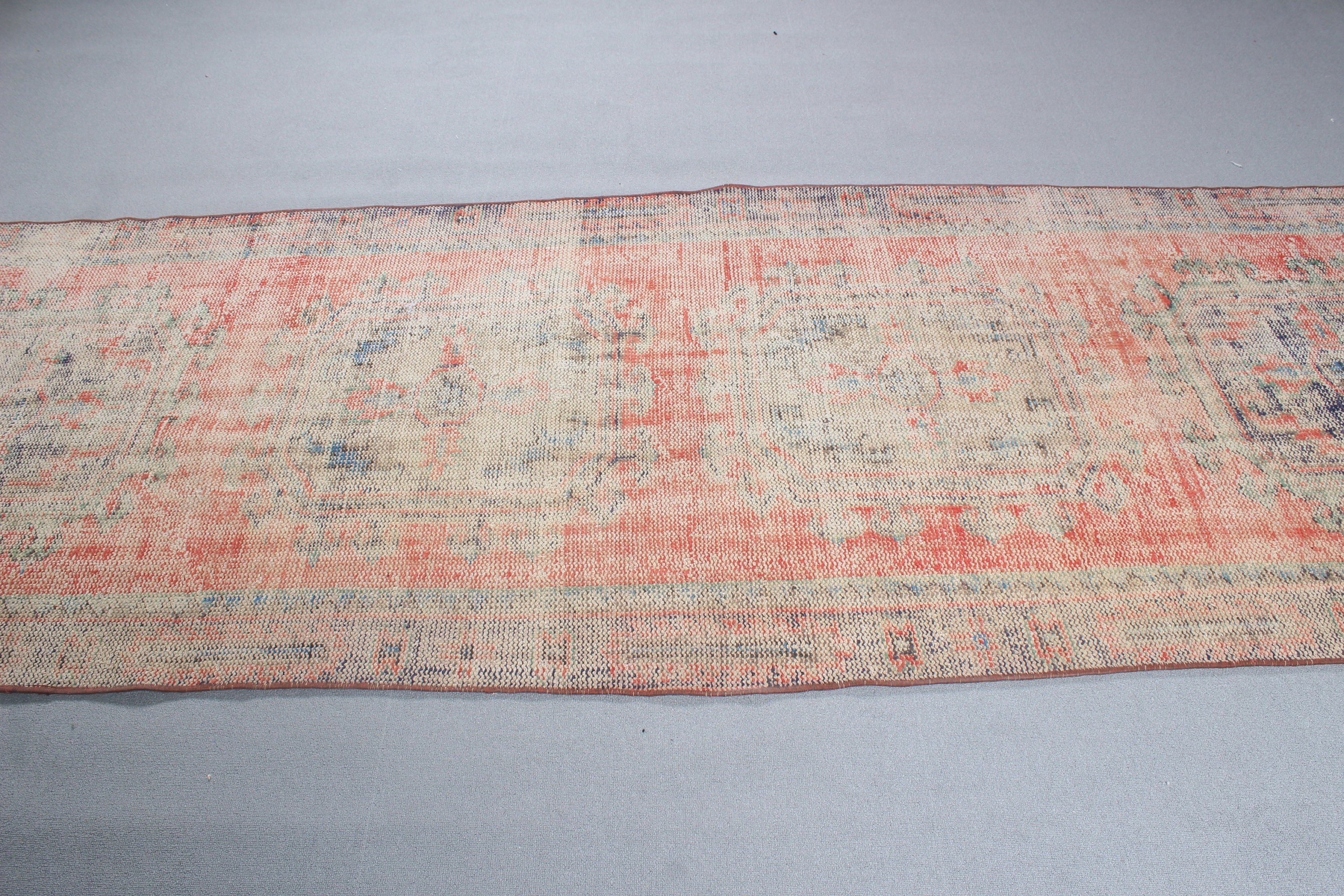 Turkey Rug, Rugs for Long Runner, Orange Kitchen Rug, Hallway Rug, Oushak Rug, Turkish Rugs, Vintage Rug, Wool Rug, 3.7x9.6 ft Runner Rug