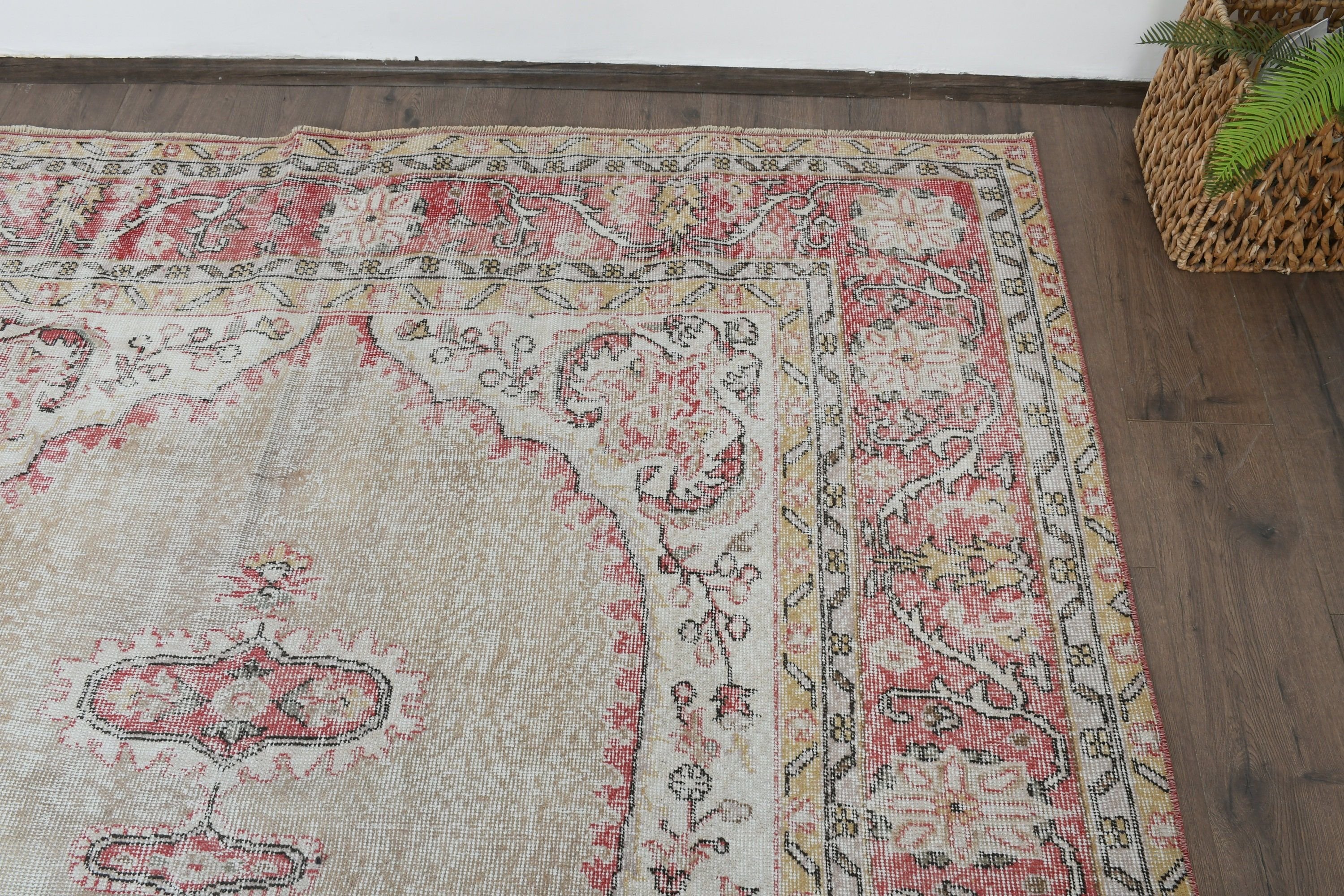 Vintage Rug, Turkish Rugs, Saloon Rugs, 6.9x11.1 ft Oversize Rug, Home Decor Rugs, Beige Bedroom Rug, Bedroom Rugs, Living Room Rug