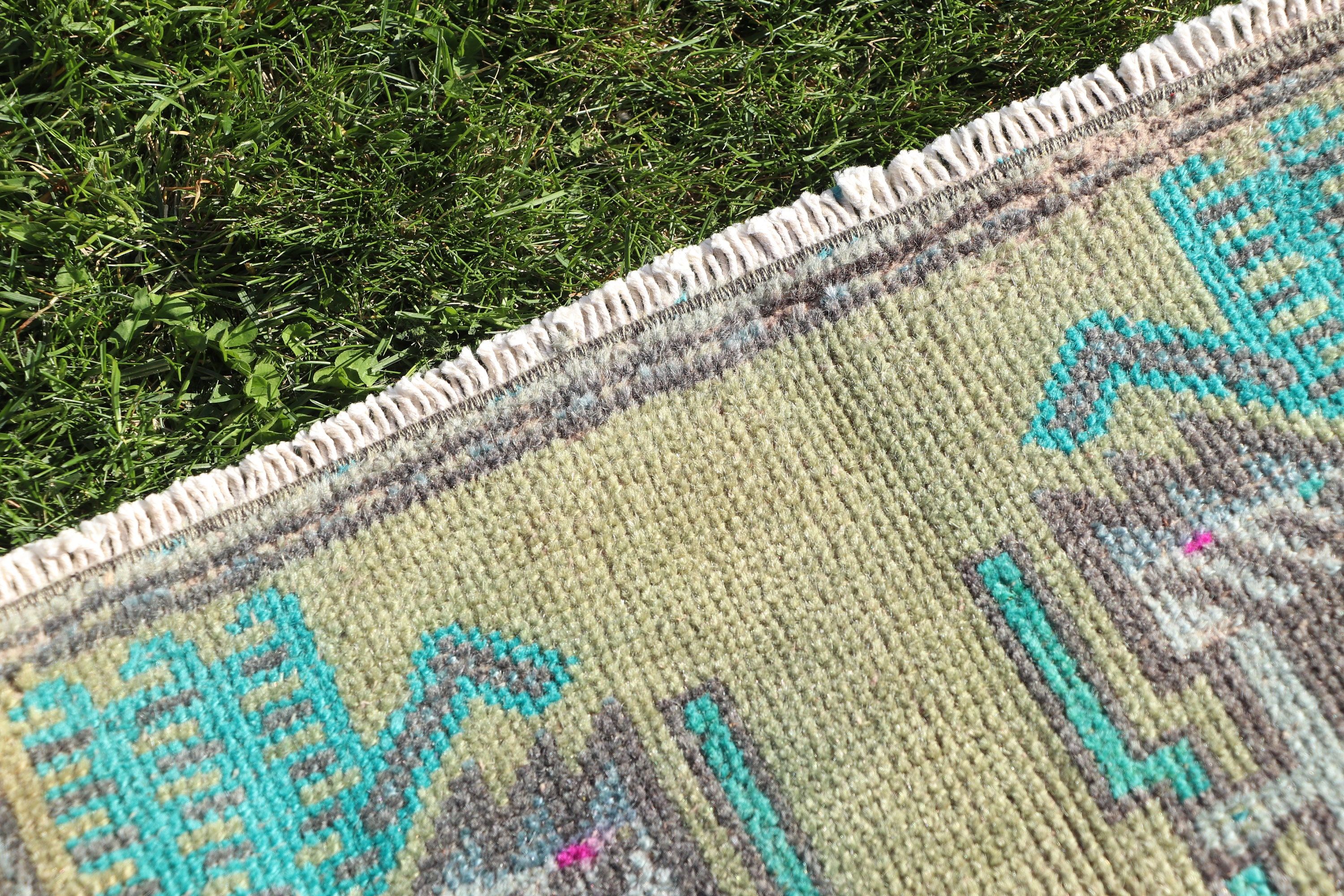 1.5x3.4 ft Small Rugs, Bedroom Rugs, Rugs for Bath, Vintage Rug, Green Handwoven Rug, Neutral Rug, Boho Rug, Turkish Rugs, Small Boho Rug