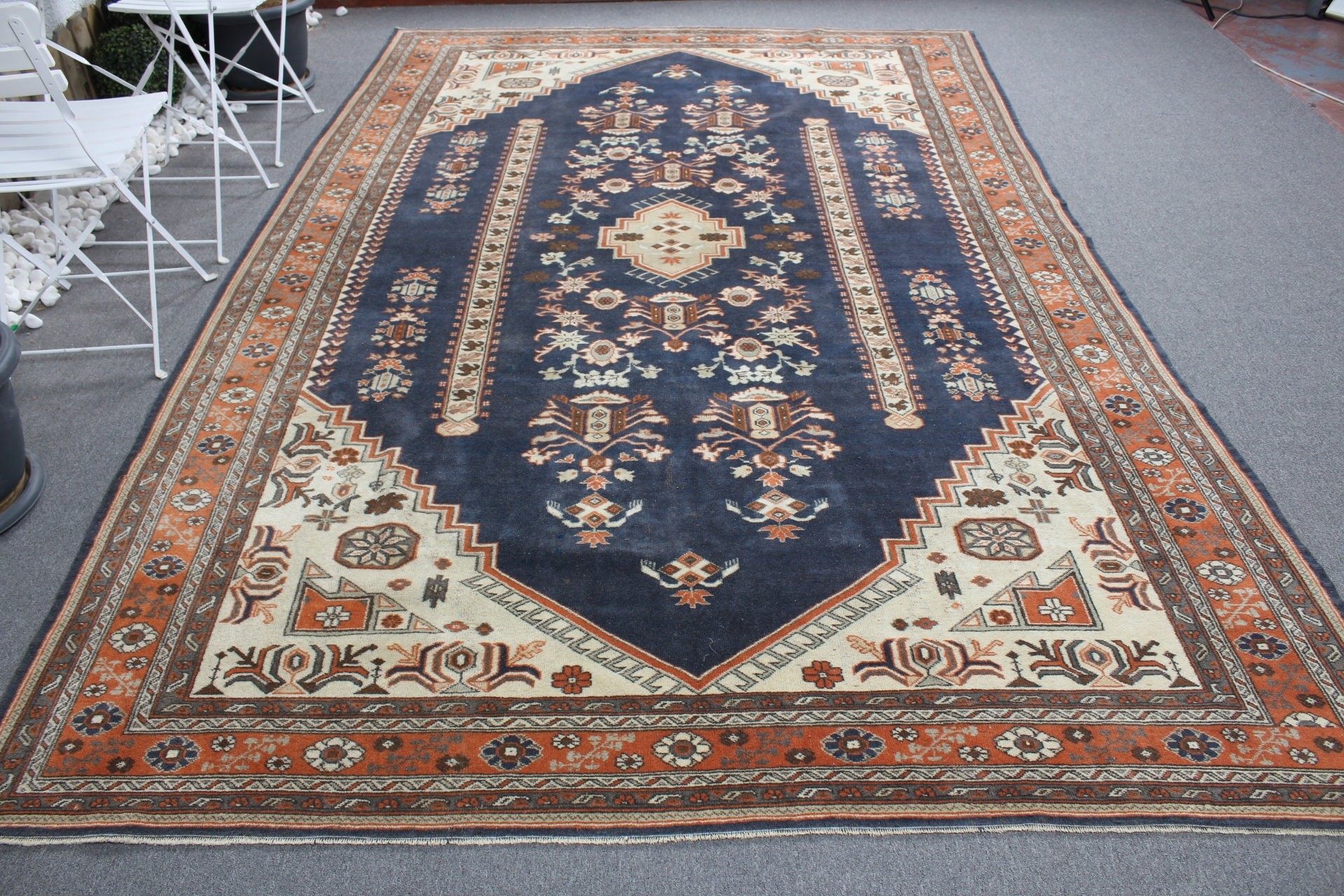 Salon Halıları, Türk Halısı, Mavi Fas Halısı, Havalı Halı, Düğün Halısı, Vintage Halı, Ev Dekor Halısı, Yemek Odası Halısı, 7.2x11.2 ft Büyük Boy Halılar