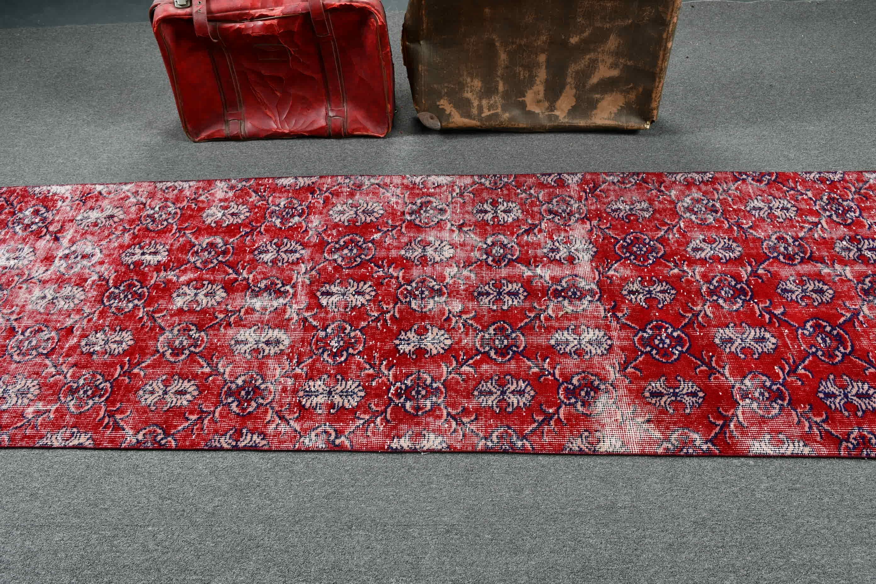 Turkish Rugs, Hallway Rugs, Corridor Rug, Rugs for Runner, Vintage Rug, 2.9x10.3 ft Runner Rugs, Red Wool Rug, Kitchen Rug