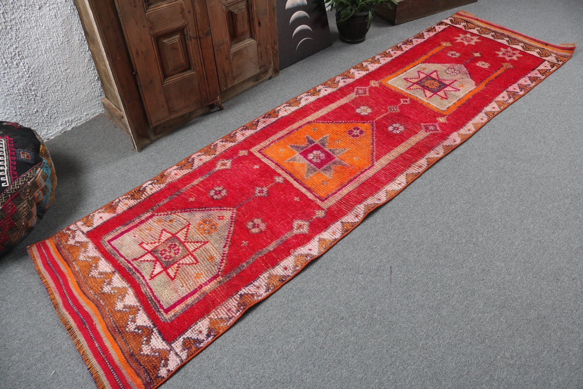 2.5x9.3 ft Runner Rugs, Turkish Rugs, Red Antique Rug, Home Decor Rug, Beni Ourain Runner Rug, Modern Rugs, Vintage Rugs, Corridor Rugs