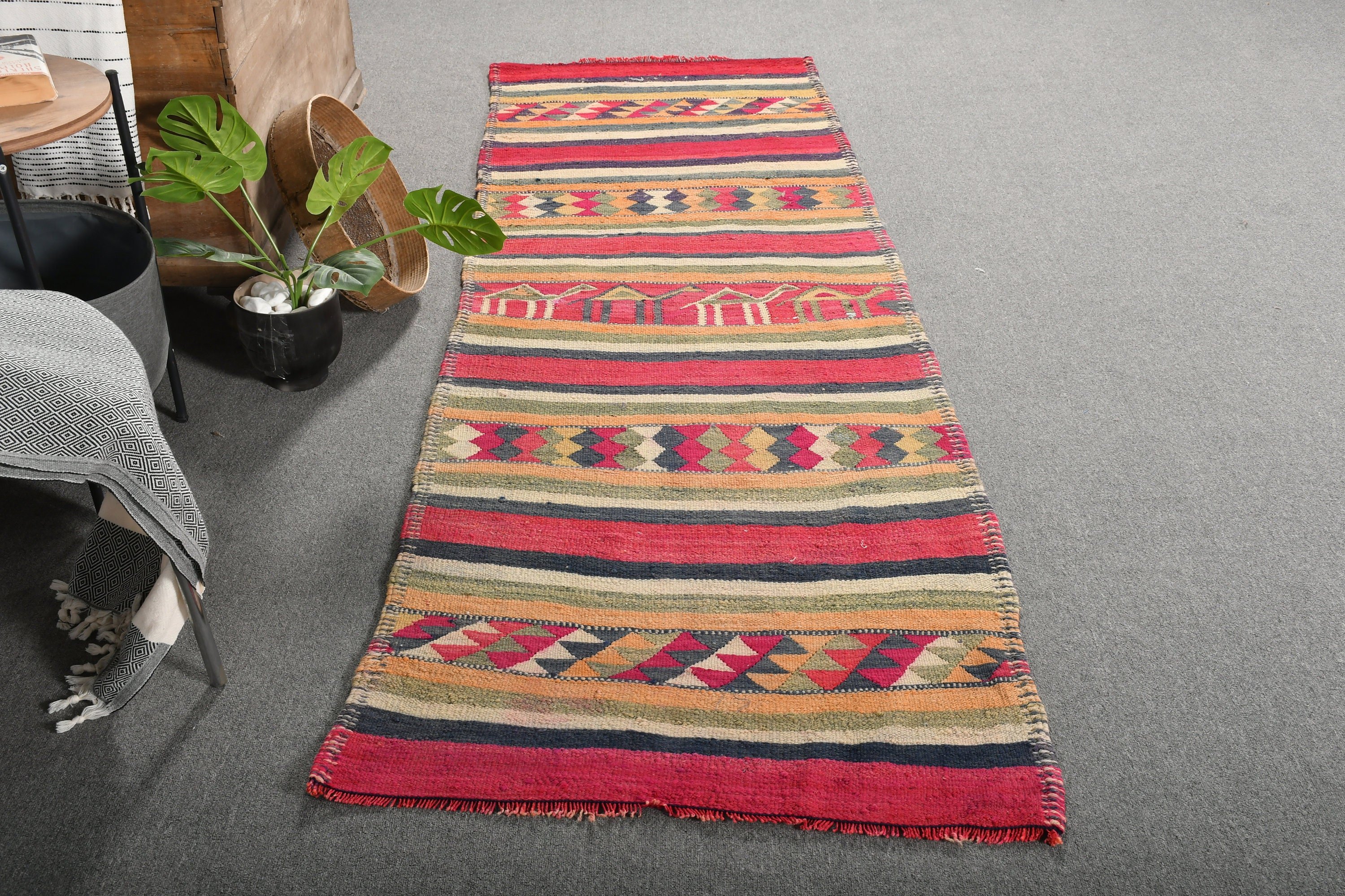 Rainbow Kitchen Rugs, 3x9.2 ft Runner Rug, Corridor Rug, Kilim, Hallway Rug, Vintage Rugs, Turkish Rug, Home Decor Rugs, Floor Rugs