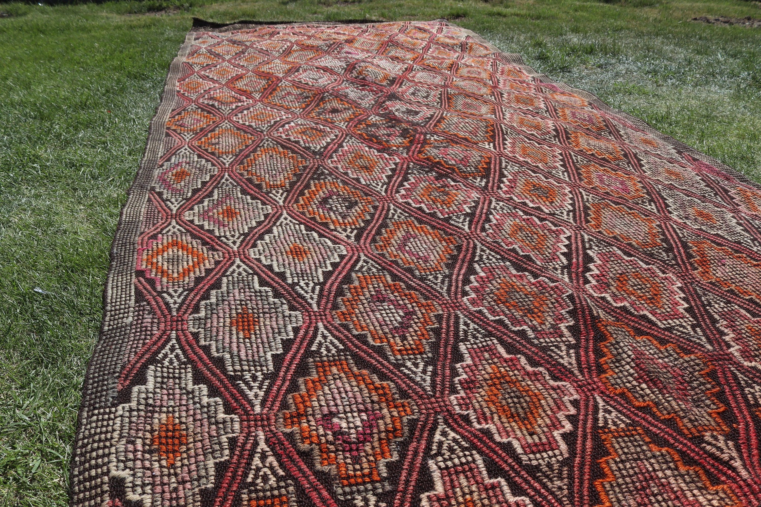 Salon Halısı, Kilim, Pembe Geometrik Halı, Mutfak Halıları, Türk Halıları, Vintage Halılar, Büyük Boho Halıları, Ev Dekorasyonu Halıları, 4,9x11,7 ft Büyük Halı