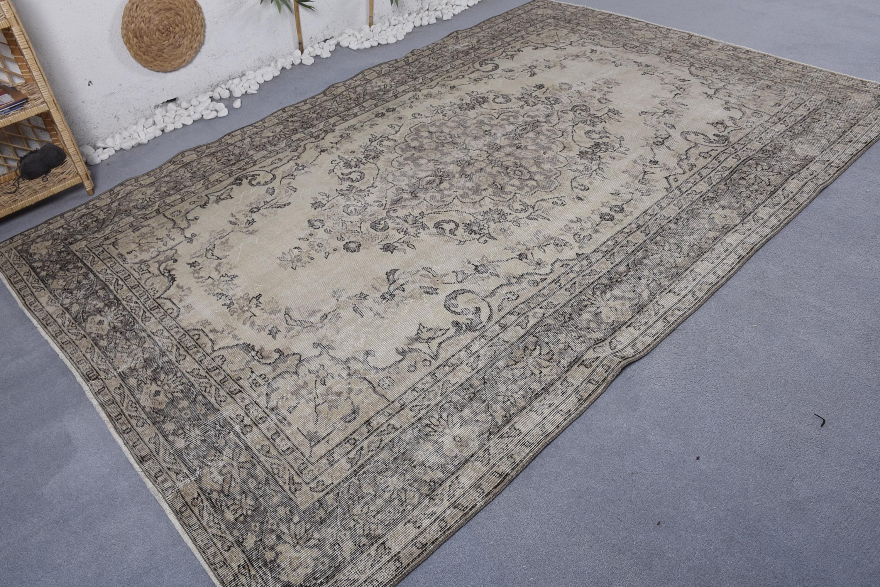 Geometric Rug, Large Boho Rugs, Turkish Rug, Large Oushak Rugs, 6.4x9.8 ft Large Rug, Vintage Rug, Neutral Rugs, Beige Oriental Rugs