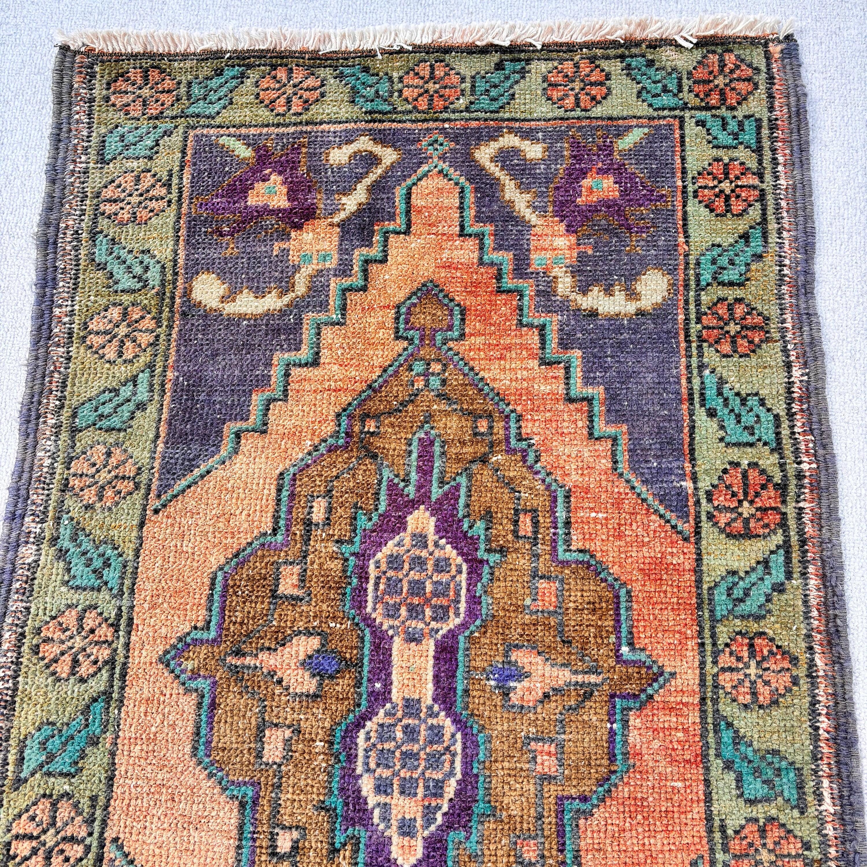 Antika Halı, Mutfak Halısı, 2x3,3 ft Küçük Halı, Türk Halıları, Yatak Odası Halısı, Vintage Halılar, Turuncu Modern Halı, Mutfak Halıları, Yer Halıları