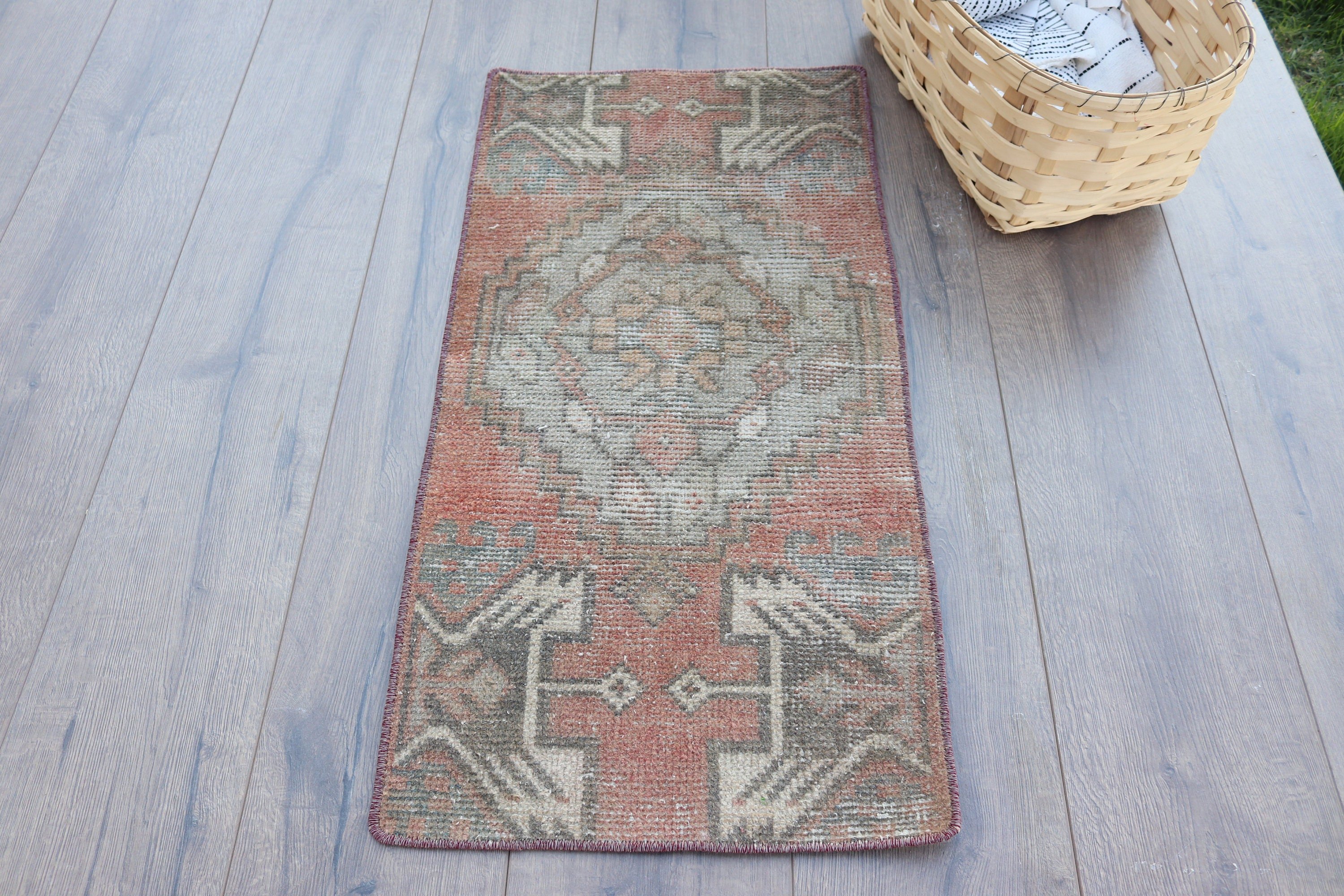 Home Decor Rug, 1.3x2.6 ft Small Rug, Statement Rugs, Orange Neutral Rug, Organic Rug, Entry Rugs, Turkish Rug, Vintage Rugs, Car Mat Rug