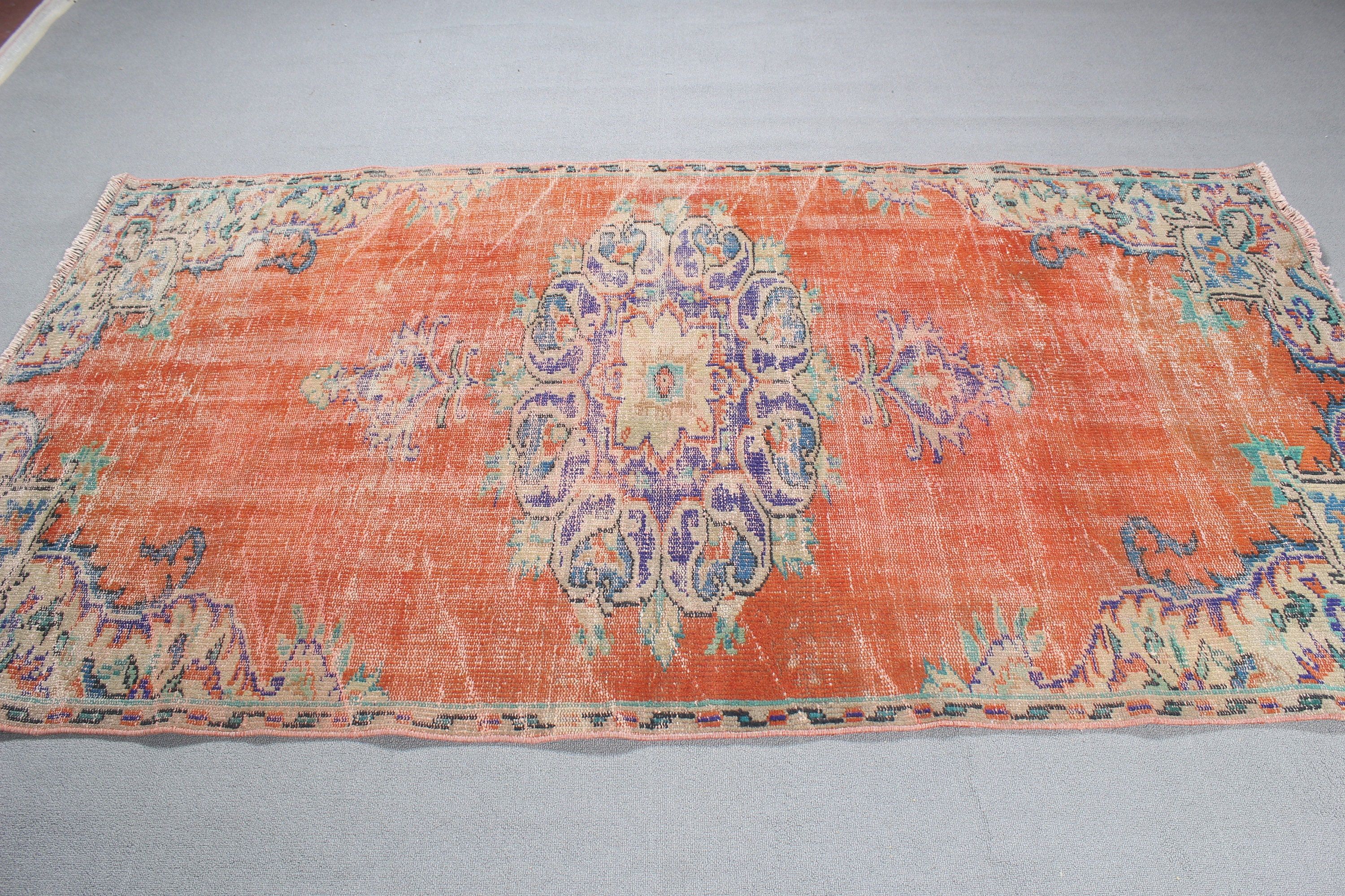 Geometric Rugs, Rugs for Vintage Area, Floor Rugs, Orange Neutral Rug, 4.4x8 ft Area Rugs, Turkish Rugs, Nursery Rugs, Vintage Rug