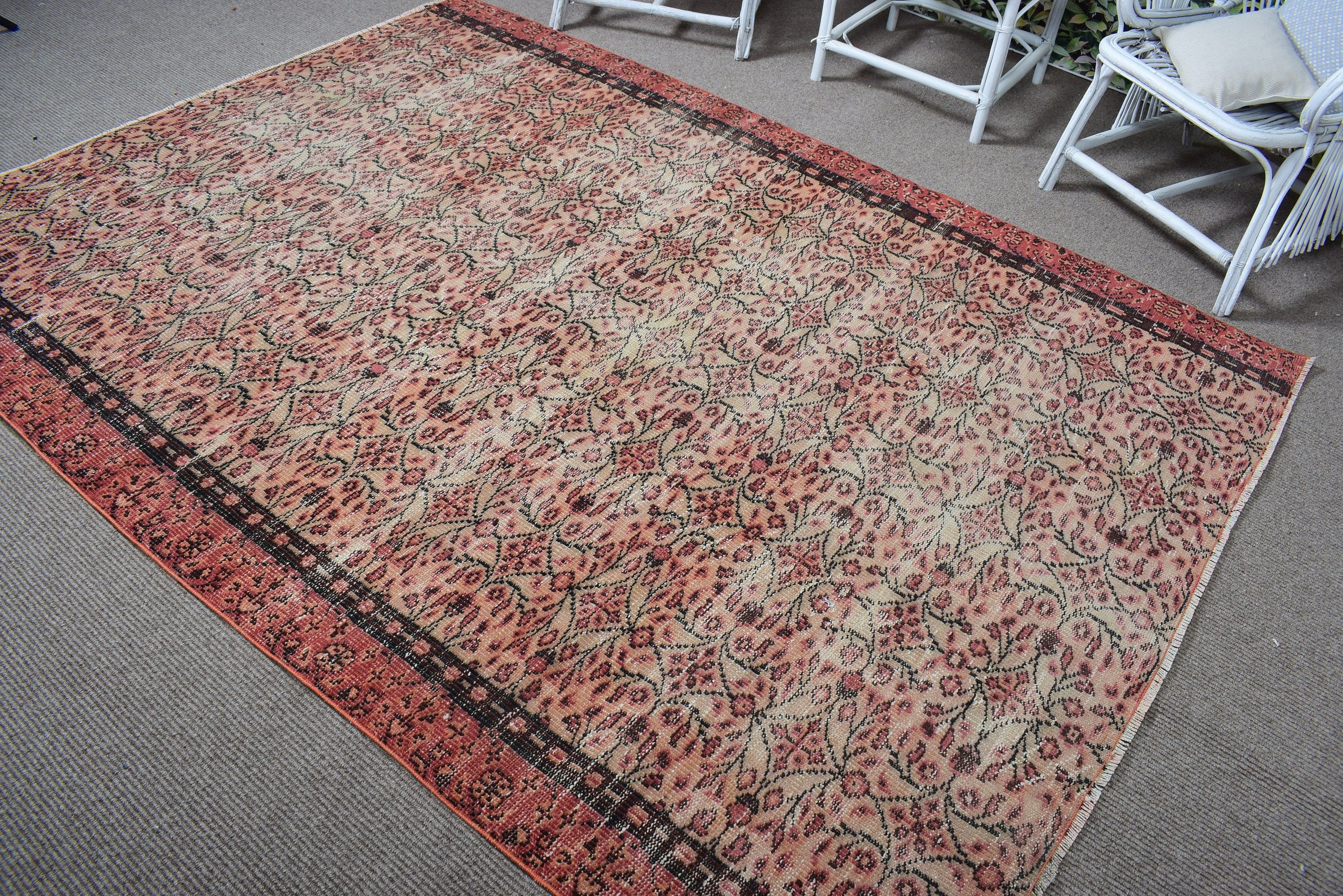 5.9x8 ft Large Rug, Floor Rugs, Vintage Rugs, Cool Rug, Turkish Rugs, Large Boho Rug, Dining Room Rugs, Red Kitchen Rugs