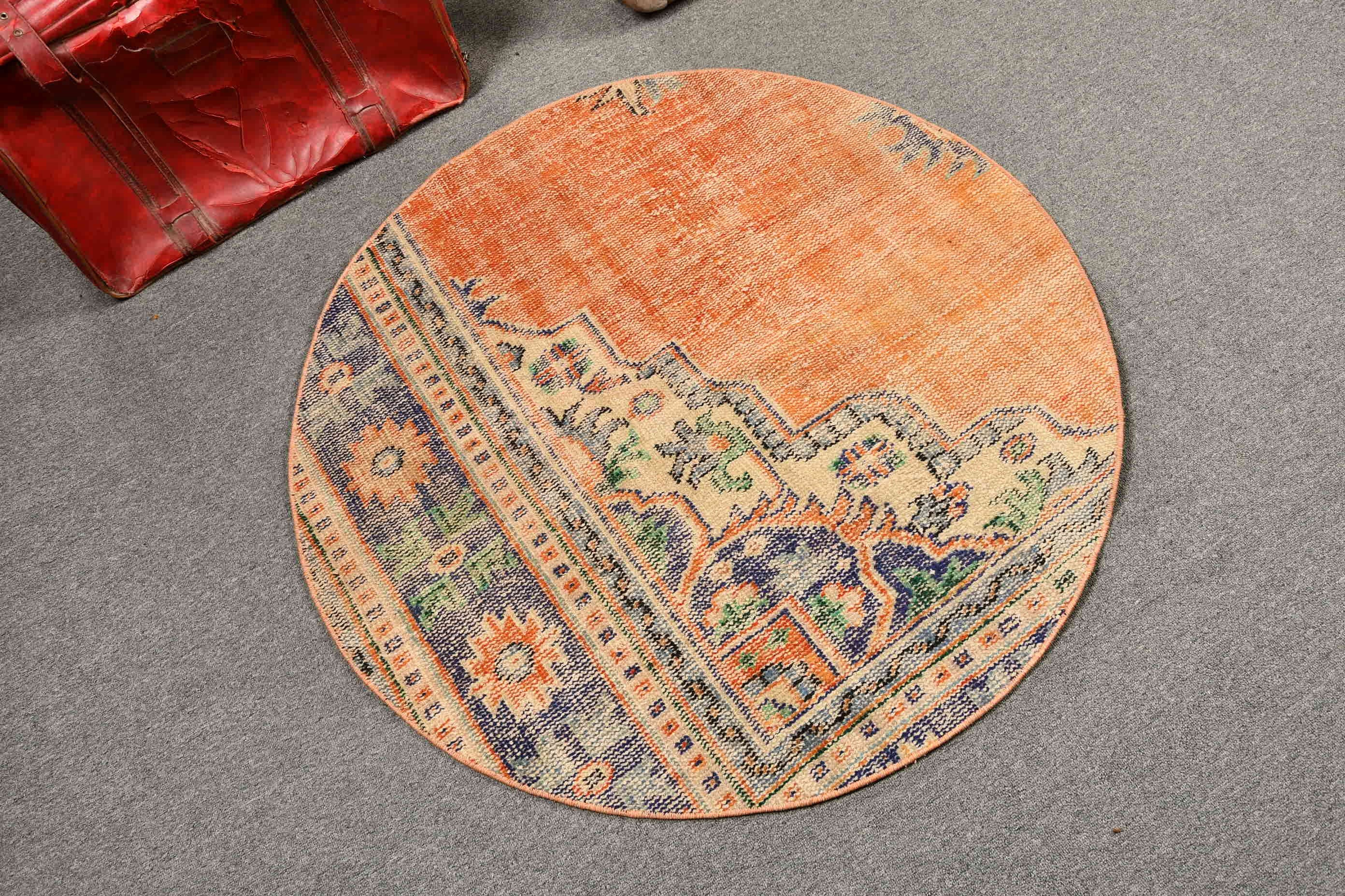 3.5x3.5 ft Small Rugs, Entry Rug, Antique Rugs, Turkish Rug, Home Decor Rugs, Bedroom Rug, Aztec Rug, Vintage Rug, Orange Antique Rug