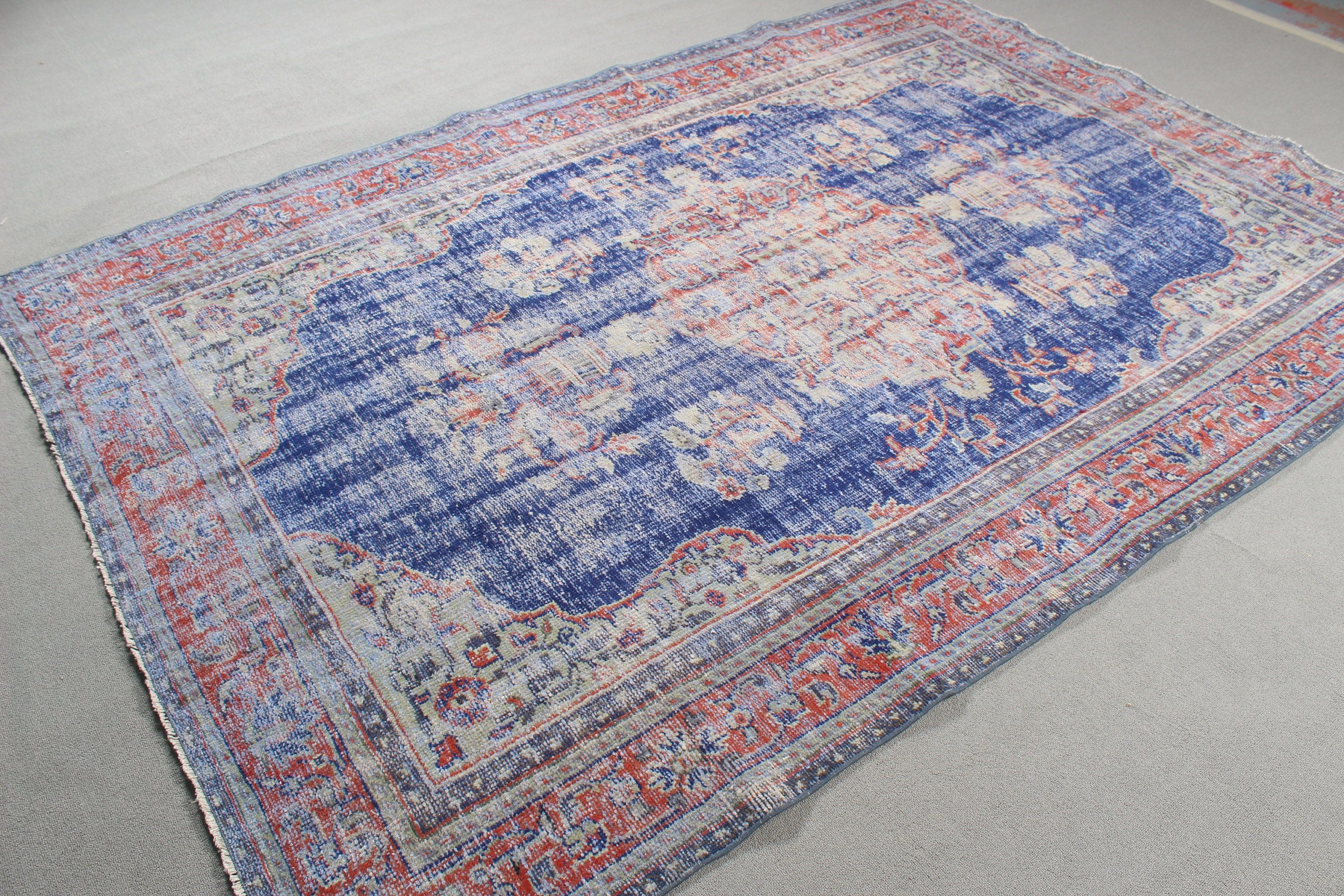 Turkish Rugs, 6.3x9.1 ft Large Rug, Home Decor Rug, Blue Boho Rugs, Floor Rug, Dining Room Rug, Vintage Rugs, Salon Rugs, Bedroom Rug