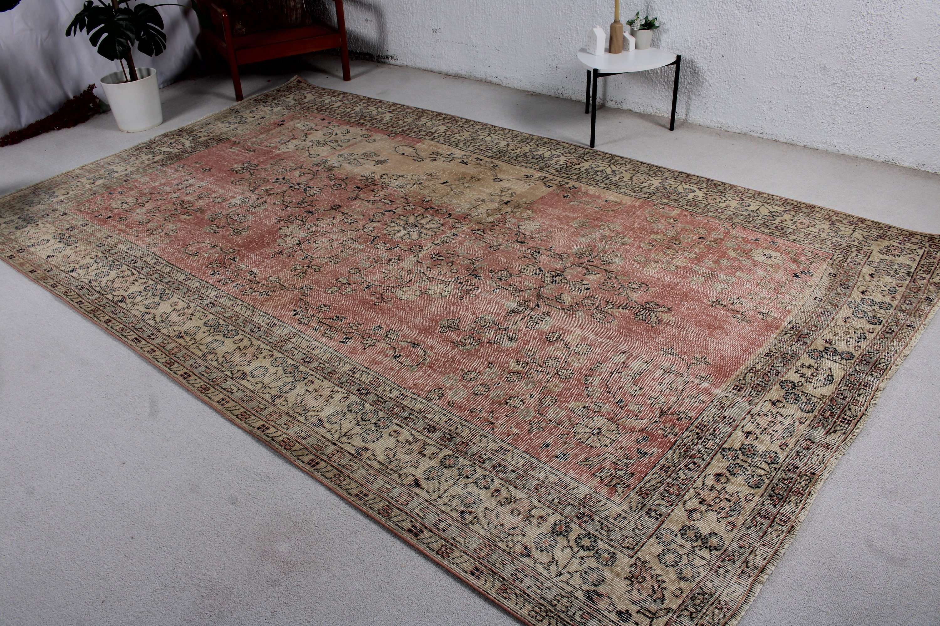 Dining Room Rugs, Turkish Rugs, Home Decor Rug, Vintage Rugs, 6.9x11.2 ft Oversize Rug, Wool Rug, Saloon Rugs, Red Modern Rug, Boho Rug