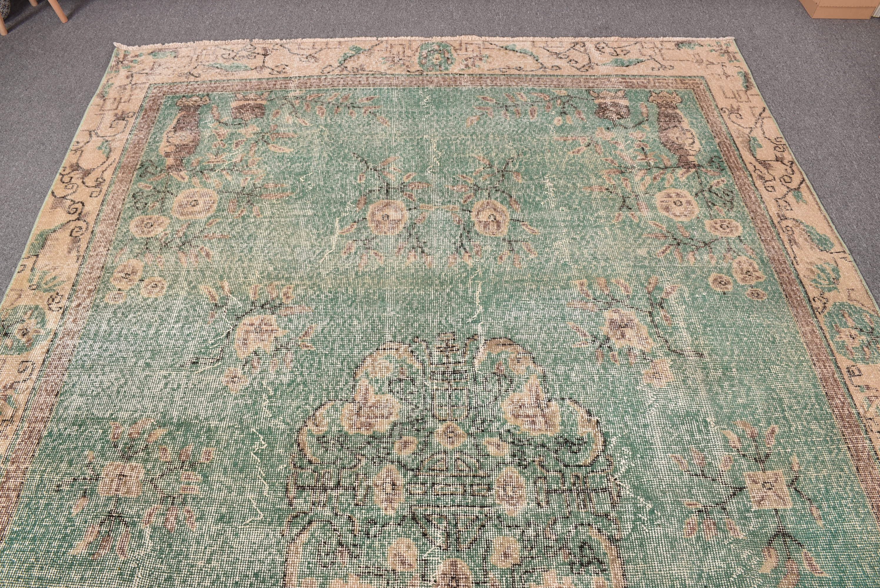 Organik Halı, Bej Soğuk Halı, 6,4x9,5 ft Büyük Halılar, Vintage Halılar, Boho Halı, Oturma Odası Halısı, Büyük Boho Halıları, Türk Halısı, Yer Halısı