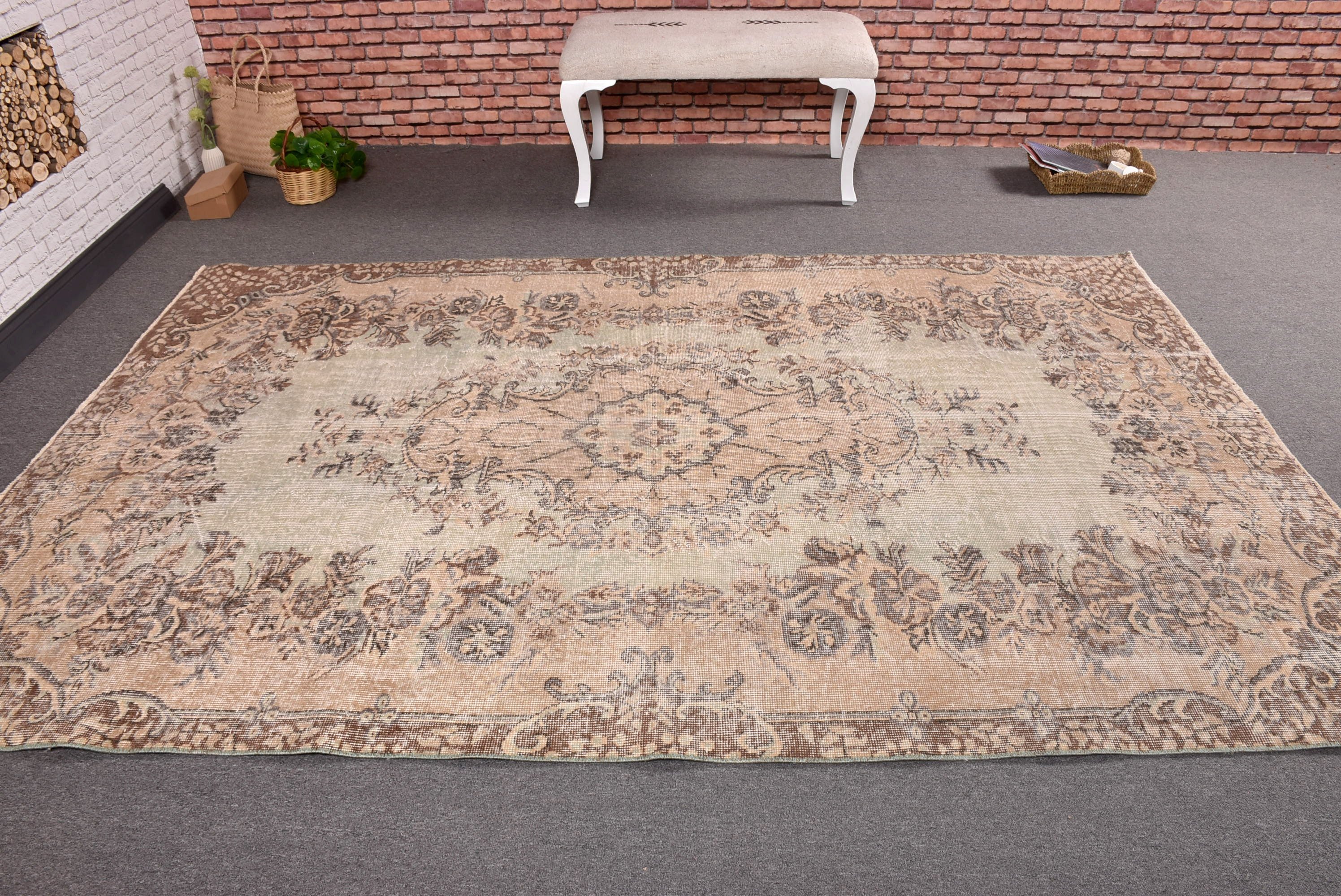 Mutfak Halısı, Bej Modern Halılar, 5,6x8,6 ft Büyük Halılar, Açıklama Halıları, Vintage Halılar, Türk Halısı, Büyük Boho Halıları, Büyük Oushak Halısı