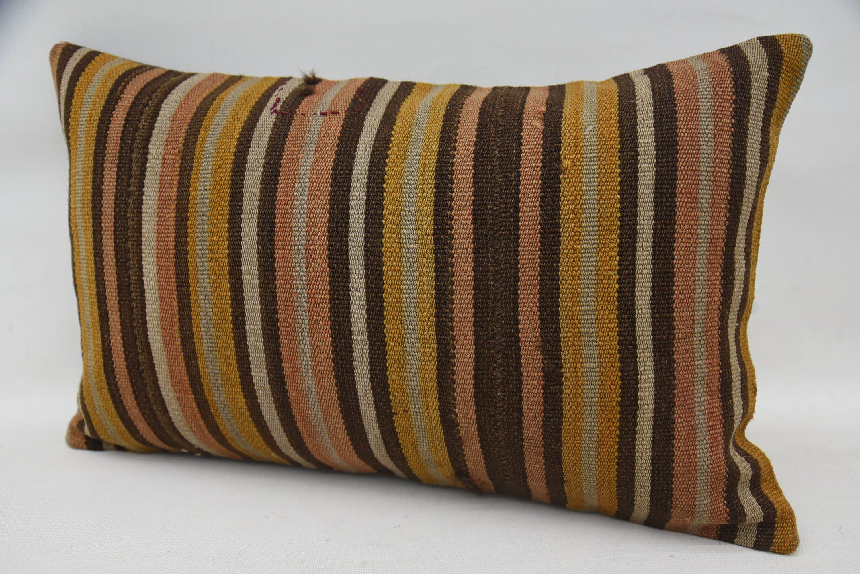 Turkish Bench Pillow, Kilim Cushion Sham, 12"x20" Brown Pillow Sham, Pillow for Sofa, Bed Cushion Cover, Interior Designer Pillow