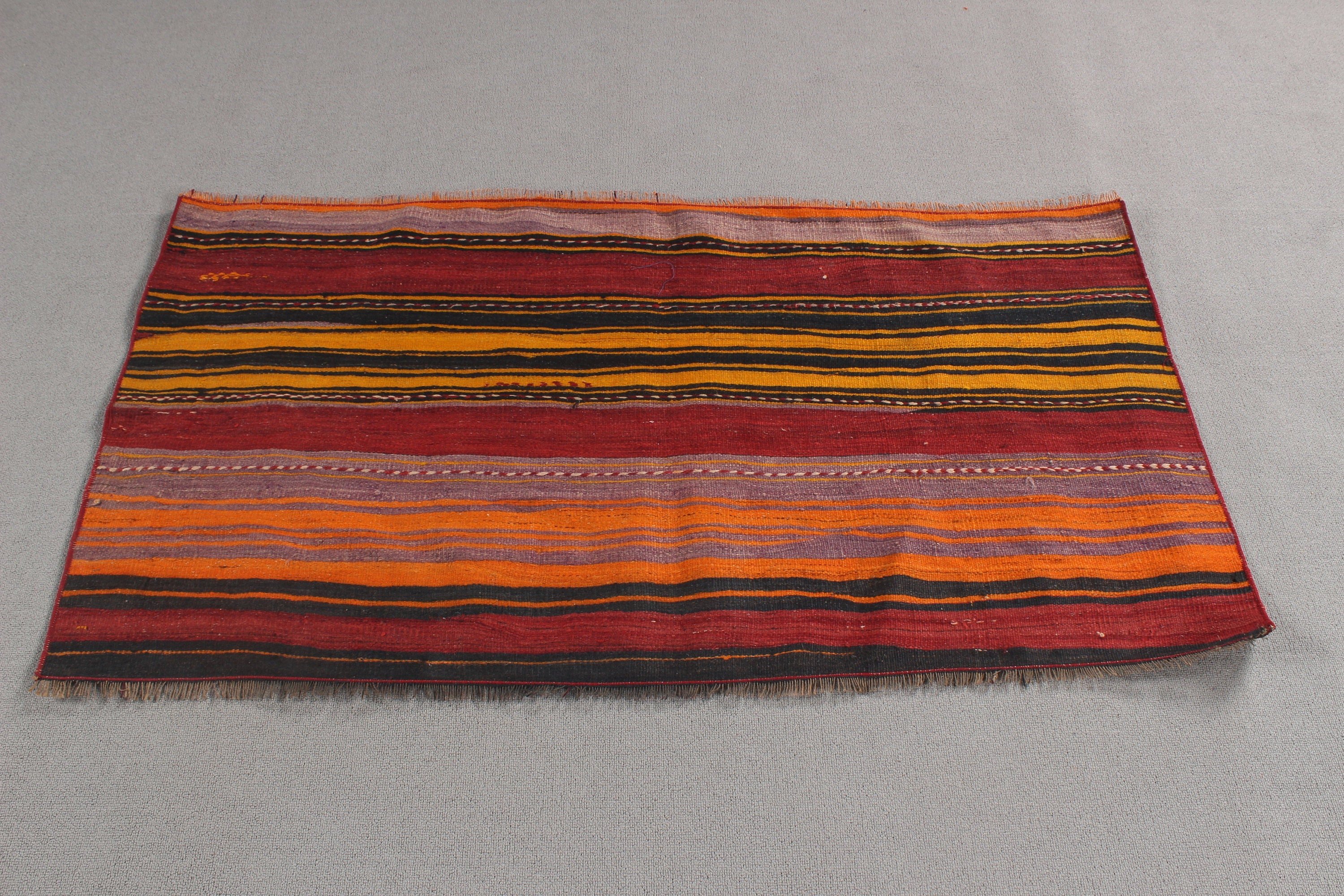 Mutfak Halısı, Kapı Paspası Halıları, Turuncu 2,3x4,4 ft Küçük Halılar, Vintage Halılar, Aztek Halısı, Kilim, Türk Halıları, Düz Dokuma Halılar