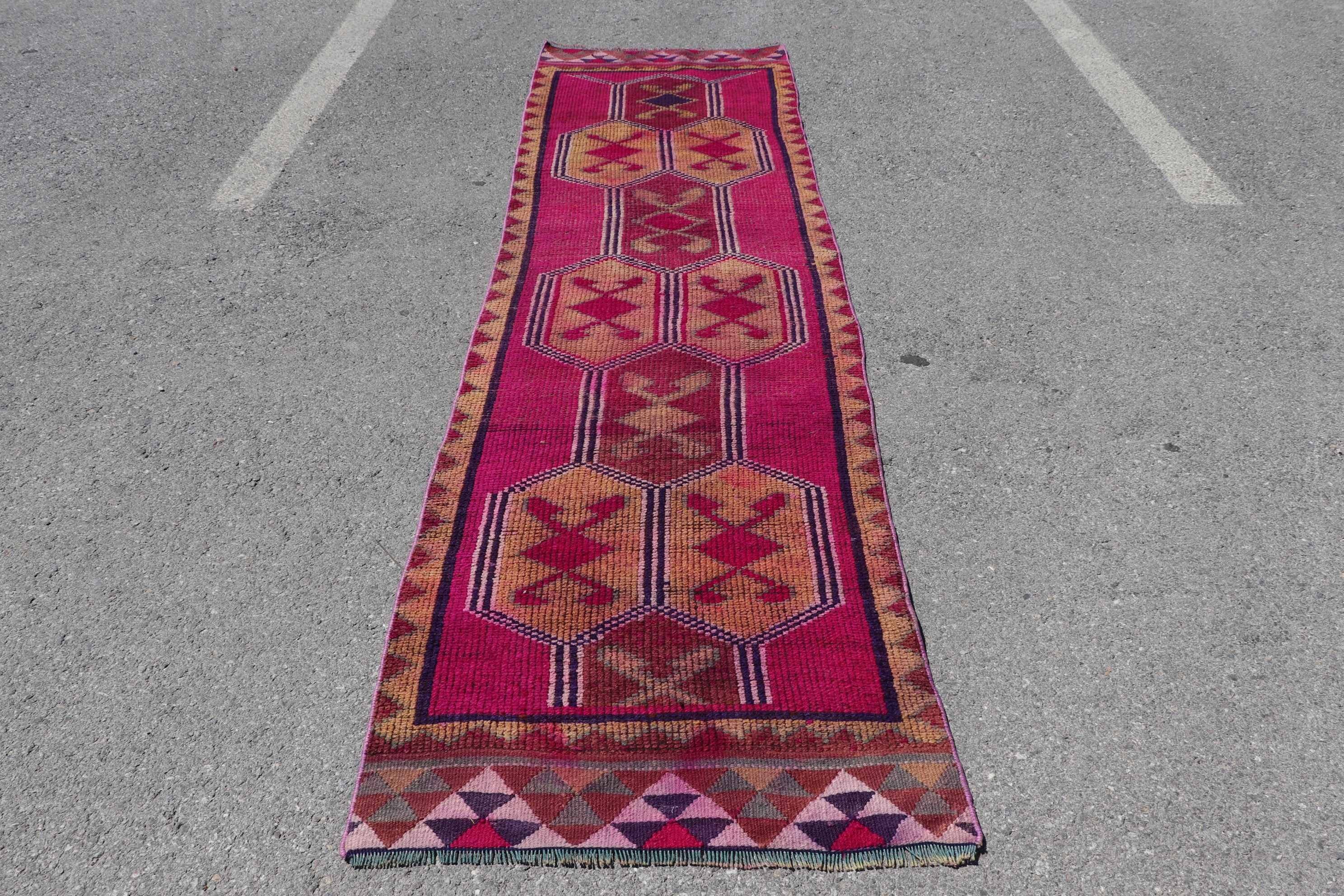 Turkish Rugs, Vintage Rug, Antique Rugs, 2.8x9.9 ft Runner Rug, Pink Oushak Rug, Outdoor Rug, Kitchen Rug, Rugs for Runner