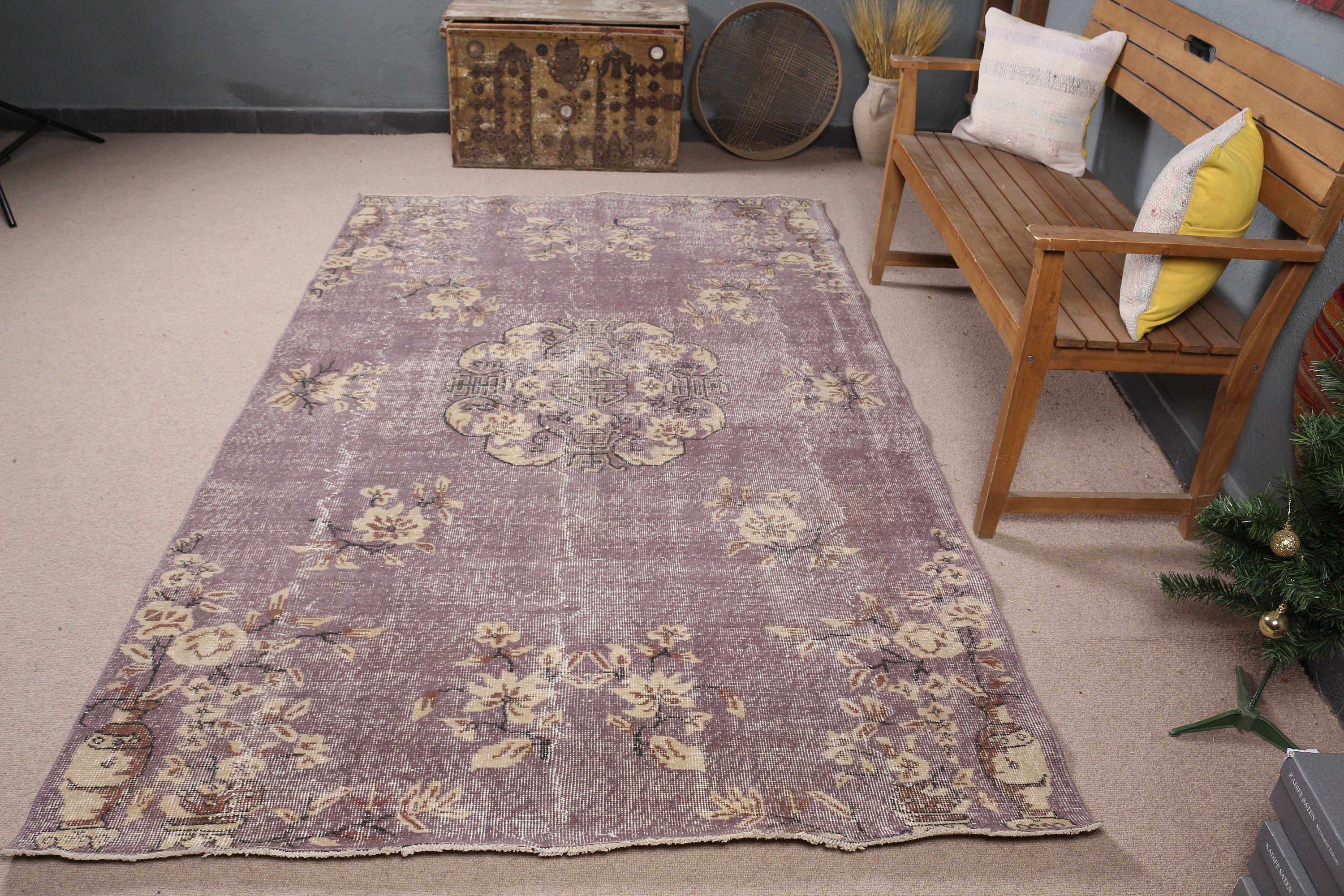 Dining Room Rugs, Anatolian Rug, Nomadic Rug, Turkish Rug, Vintage Rug, Bedroom Rugs, Salon Rug, 5.1x8.5 ft Large Rug, Purple Bedroom Rug