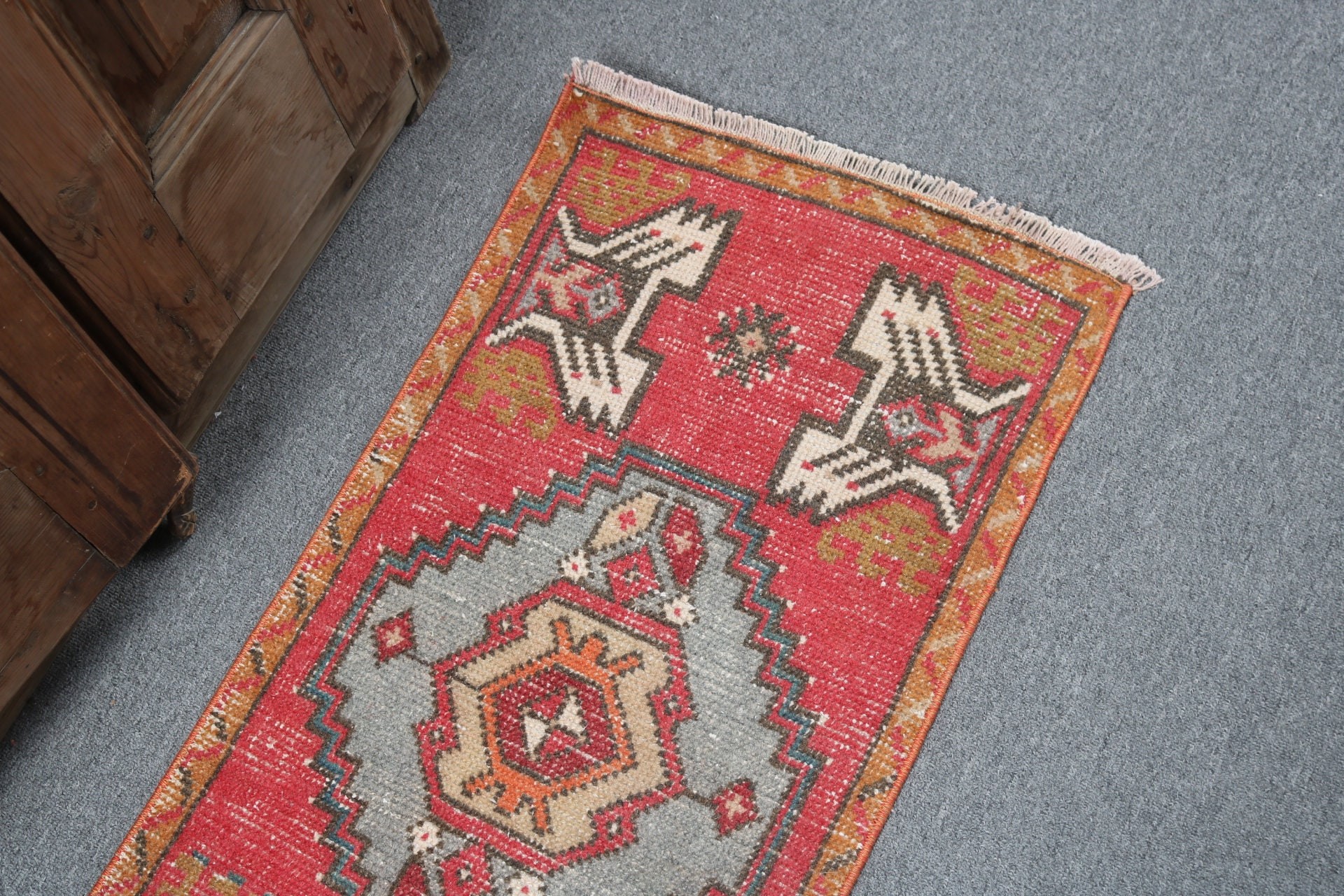 1.5x3.2 ft Small Rug, Bath Rugs, Rugs for Bedroom, Car Mat Rugs, Vintage Rugs, Cool Rugs, Flatweave Rugs, Red Floor Rugs, Turkish Rug