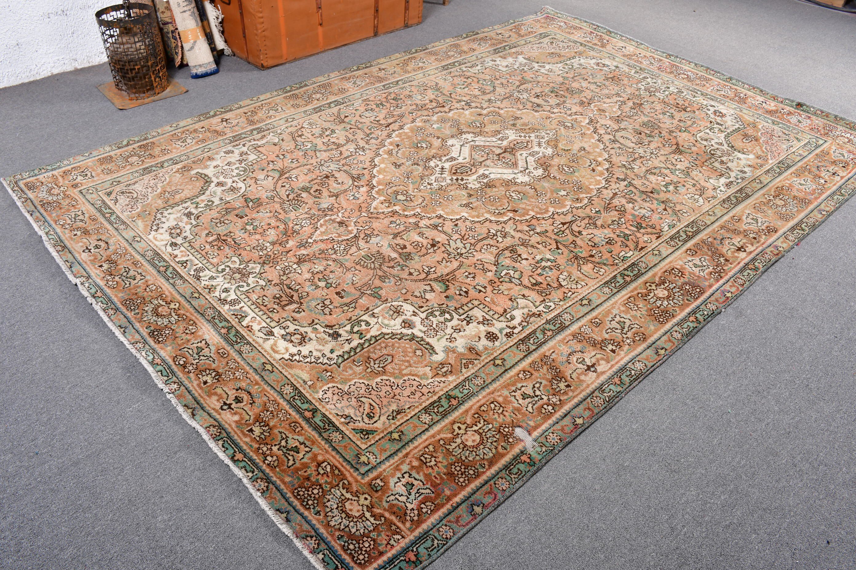 Vintage Halılar, Türk Halıları, Pembe 6.3x9.4 ft Büyük Halı, Büyük Oushak Halısı, Oushak Halısı, Yün Halıları, Dış Mekan Halıları, Salon Halıları