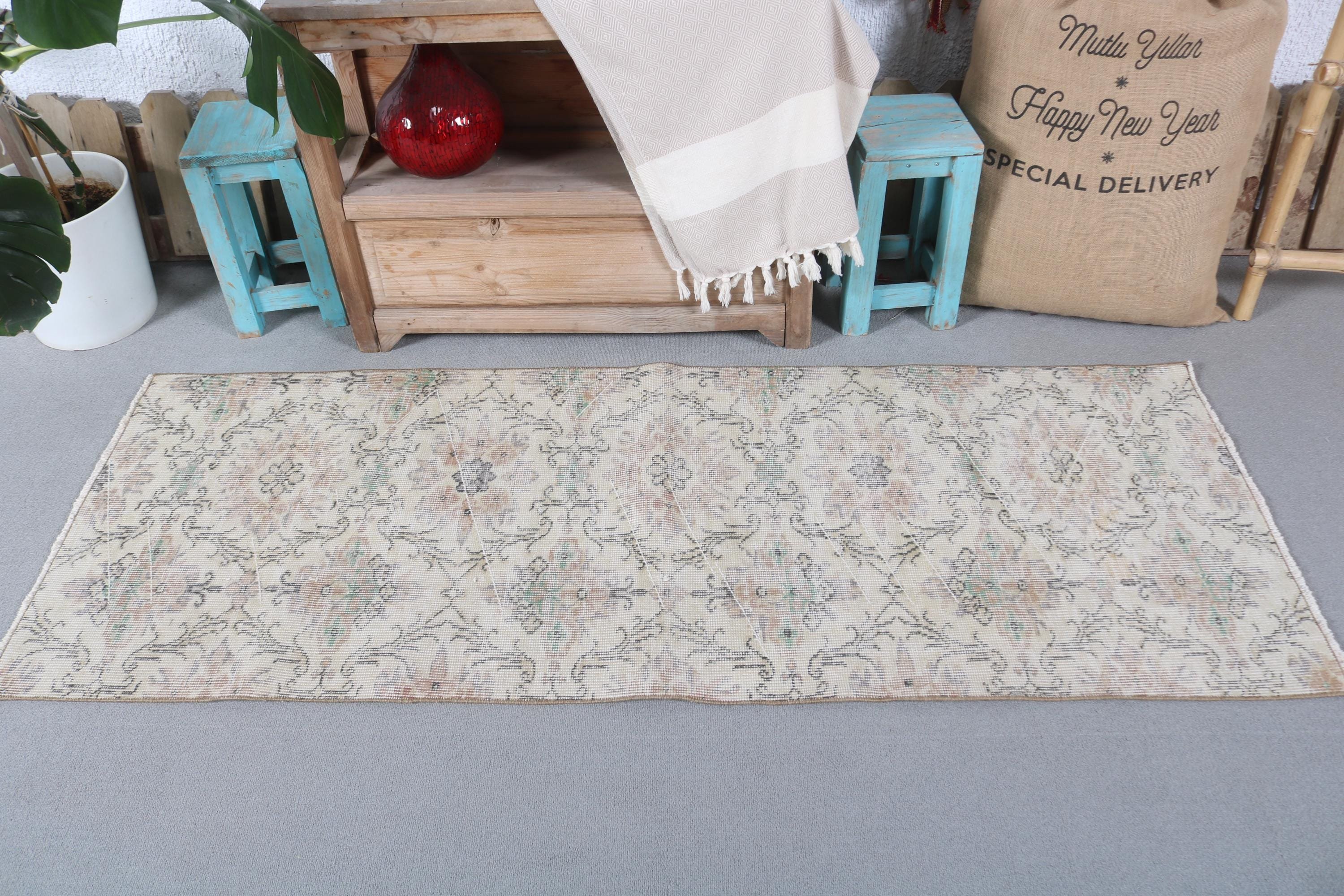 2.2x5.9 ft Runner Rug, Moroccan Rug, Aztec Rug, Beige Oriental Rugs, Corridor Rugs, Turkish Rugs, Kitchen Rug, Antique Rugs, Vintage Rugs