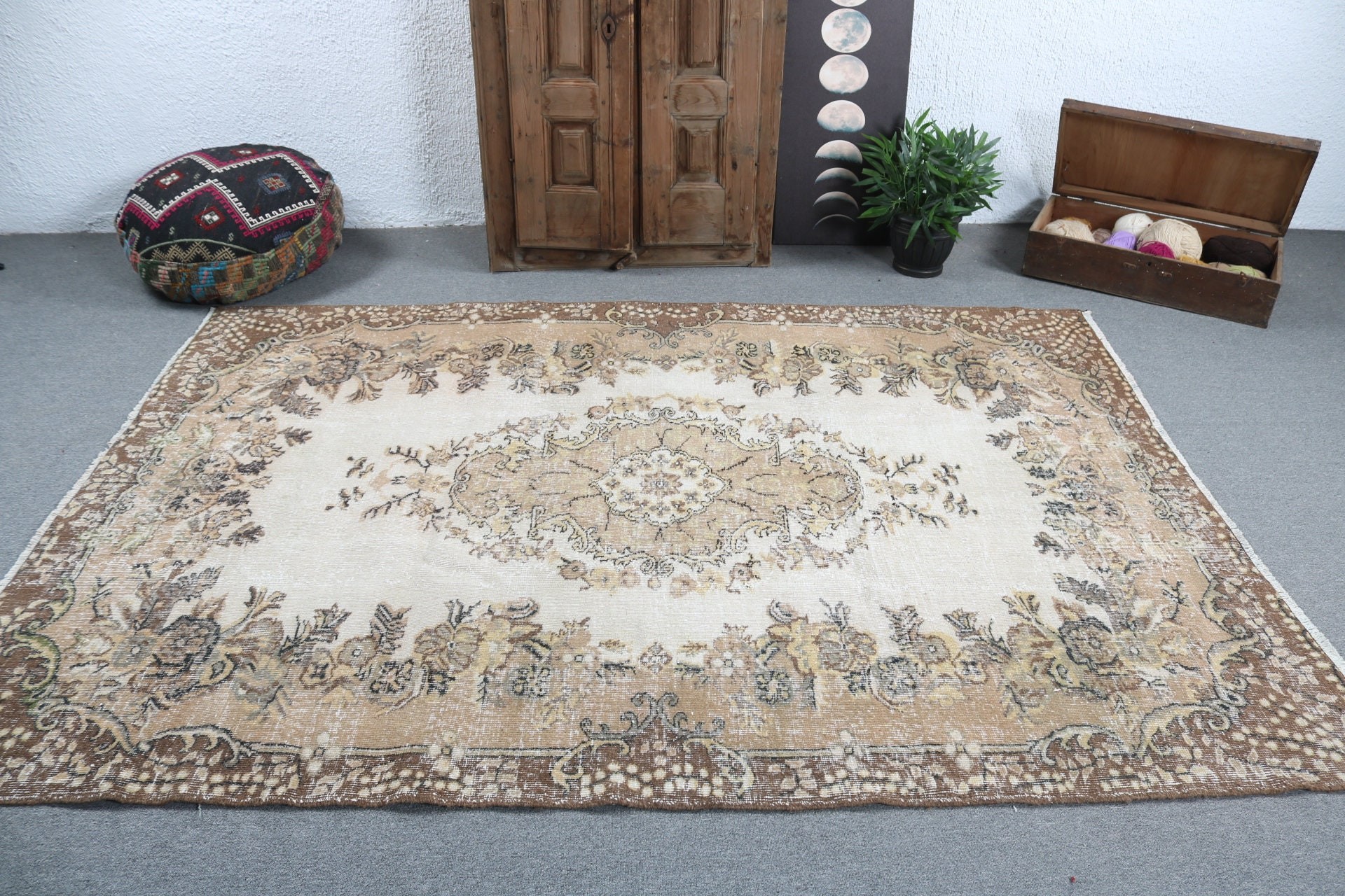 5.9x8.2 ft Büyük Halılar, Türk Halıları, Vintage Halılar, Ev Dekor Halısı, Kahverengi Ev Dekor Halısı, Yatak Odası Halısı, Büyük Oushak Halıları, Oturma Odası Halısı