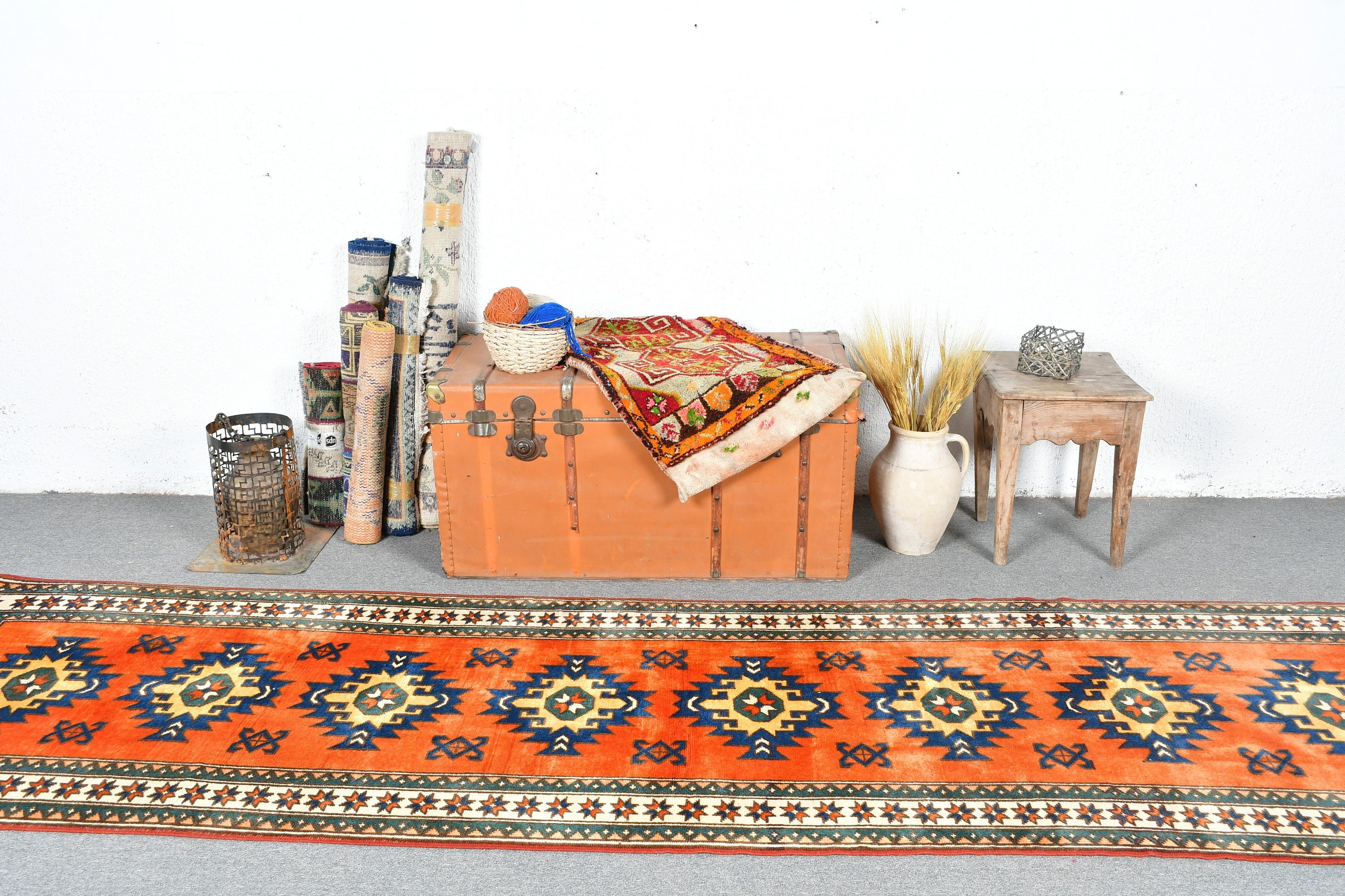 Moroccan Rug, Organic Rug, Turkish Rug, Orange Floor Rugs, Vintage Rugs, Kitchen Rug, Rugs for Kitchen, 3.1x11 ft Runner Rugs, Stair Rug