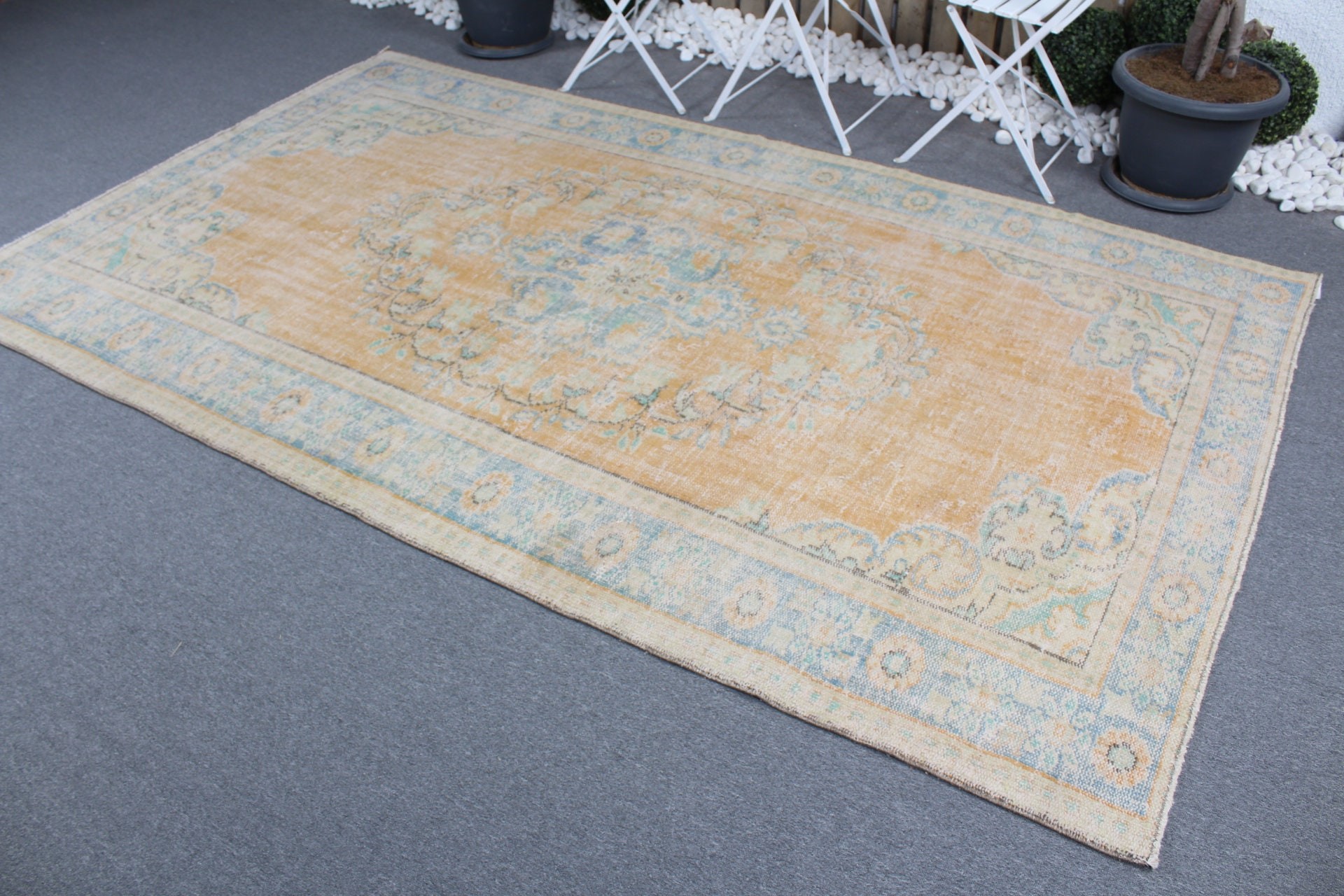 Vintage Rug, Orange Floor Rug, Turkish Rugs, Wool Rug, Rugs for Bedroom, Bedroom Rug, 5.7x9.3 ft Large Rug, Salon Rug