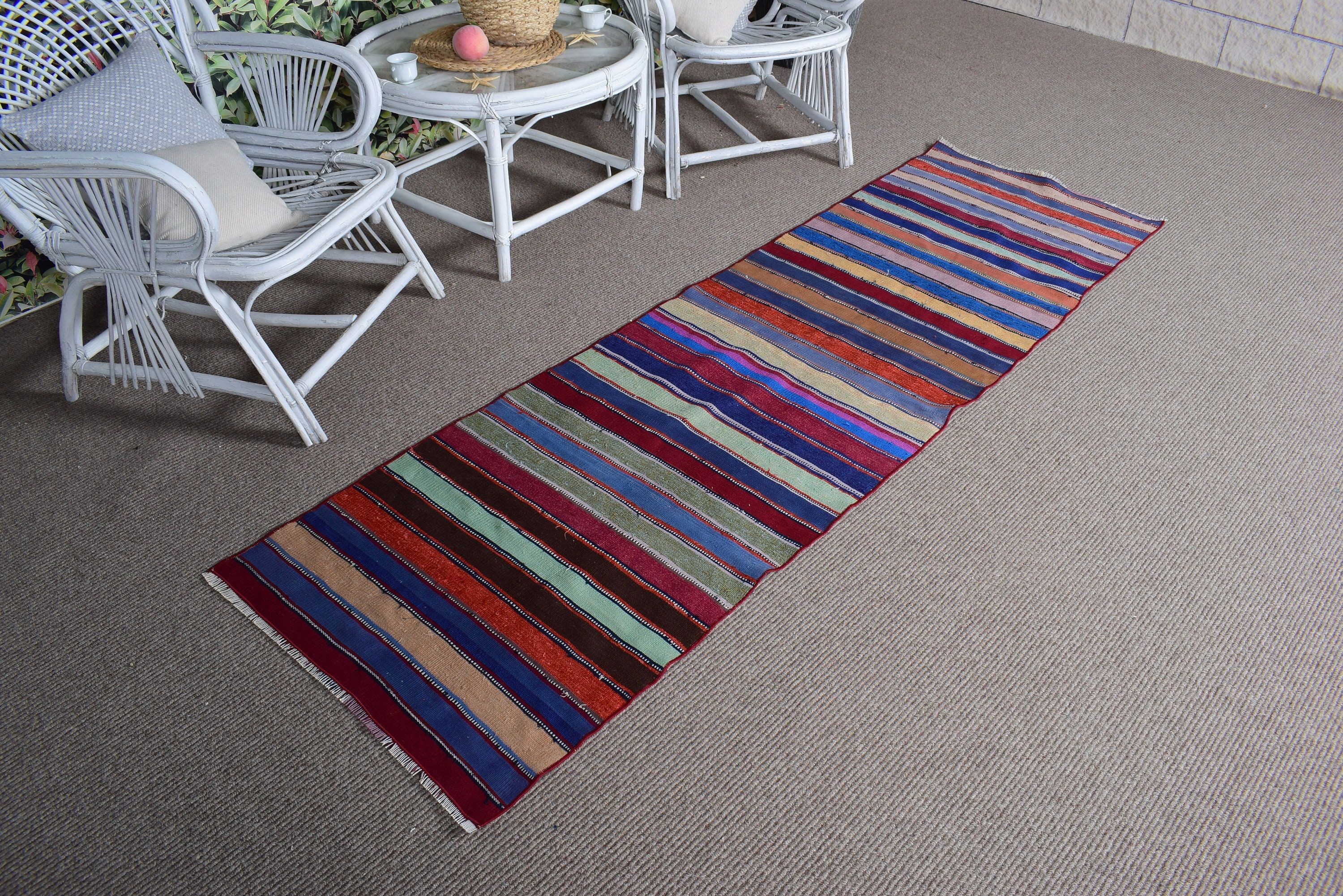 Rugs for Stair, 2.3x7.5 ft Runner Rugs, Long Runner Rugs, Blue Handwoven Rugs, Bedroom Rugs, Luxury Rugs, Kilim, Turkish Rug, Vintage Rugs