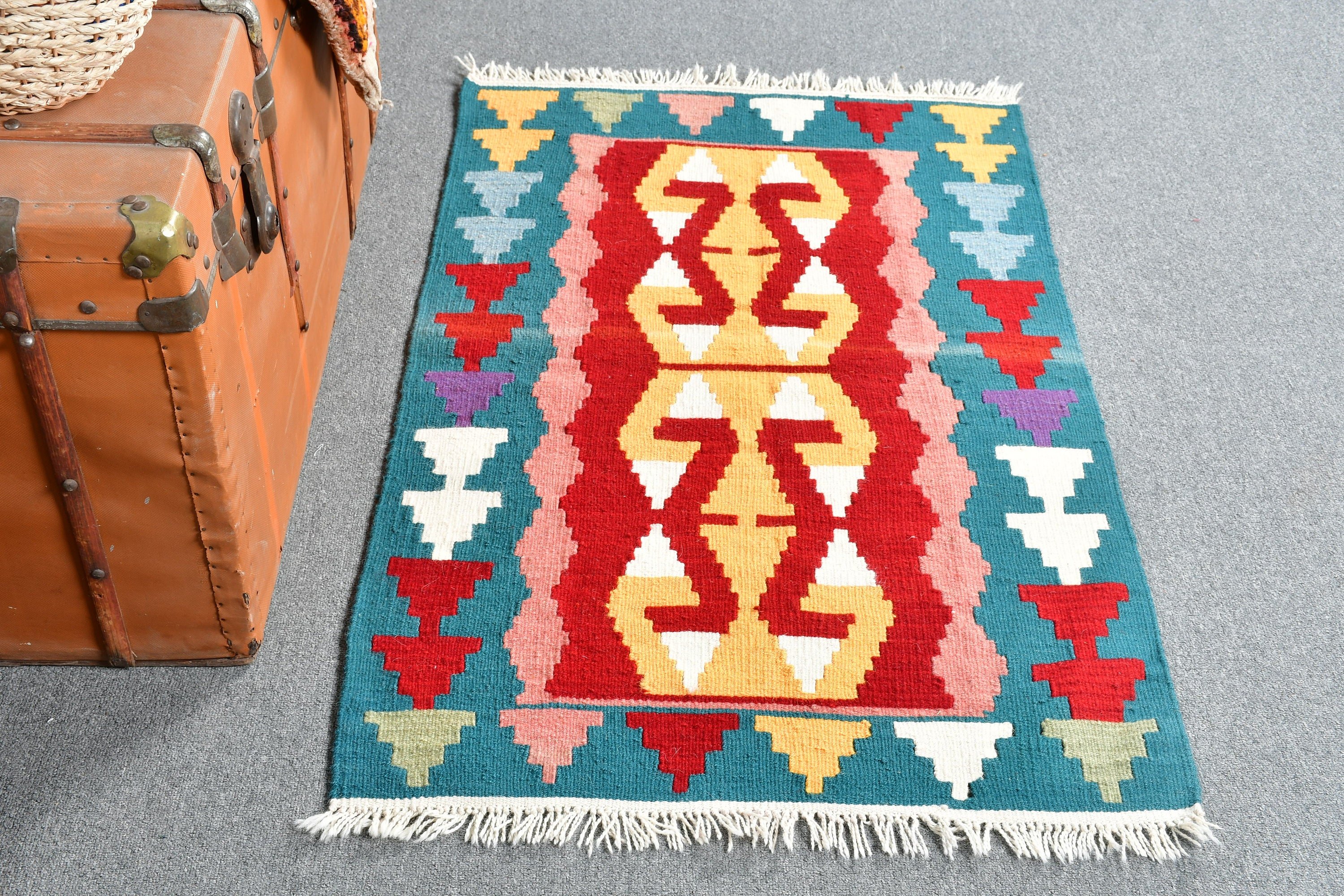 2.5x3.8 ft Small Rugs, Turkish Rug, Car Mat Rug, Oushak Rug, Kilim, Vintage Rug, Anatolian Rug, Blue Home Decor Rugs, Door Mat Rugs