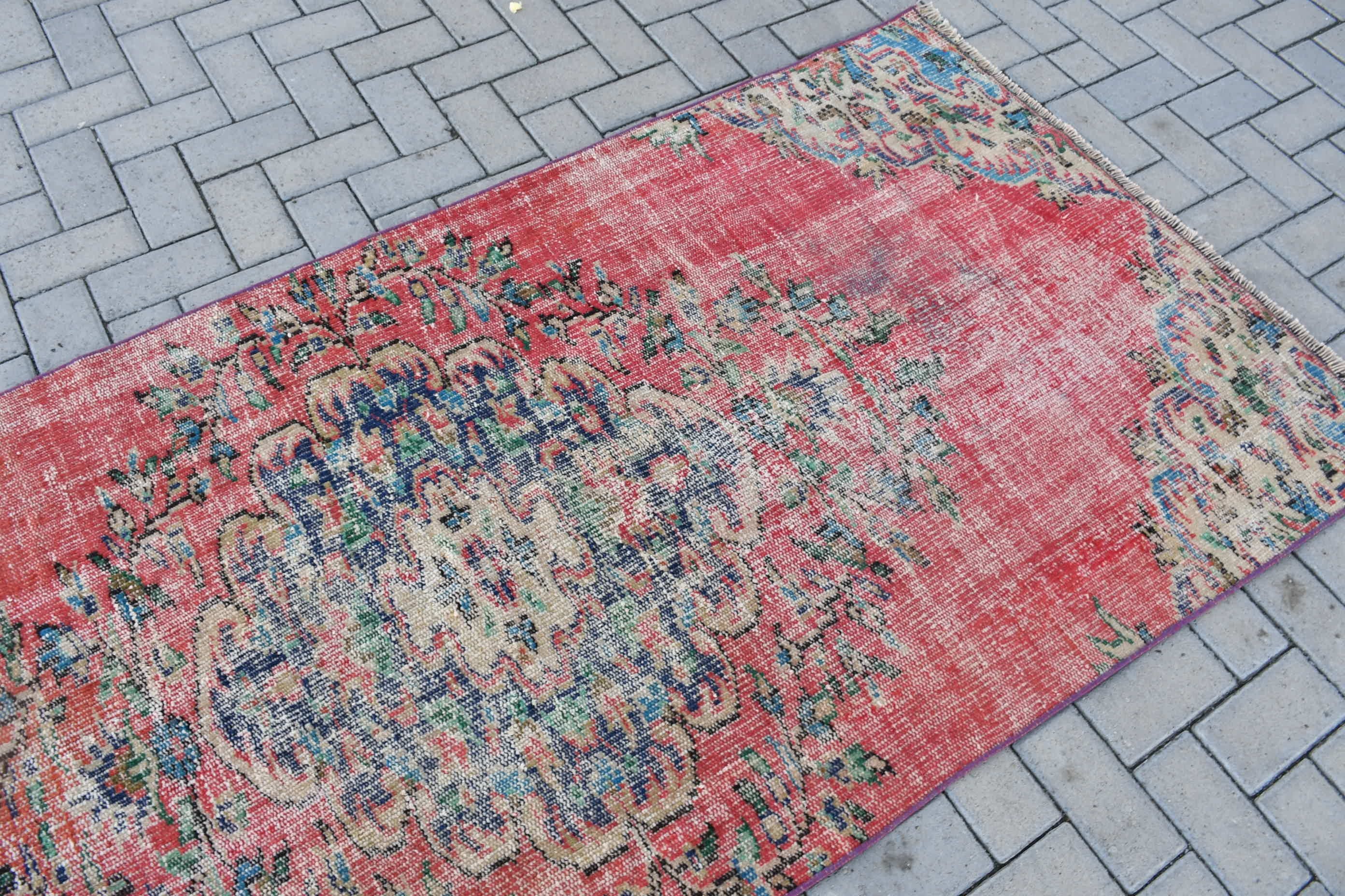 Vintage Decor Rugs, Antique Rug, 3.4x7.9 ft Area Rugs, Turkish Rug, Moroccan Rugs, Vintage Rug, Rugs for Area, Bedroom Rug, Red Cool Rug