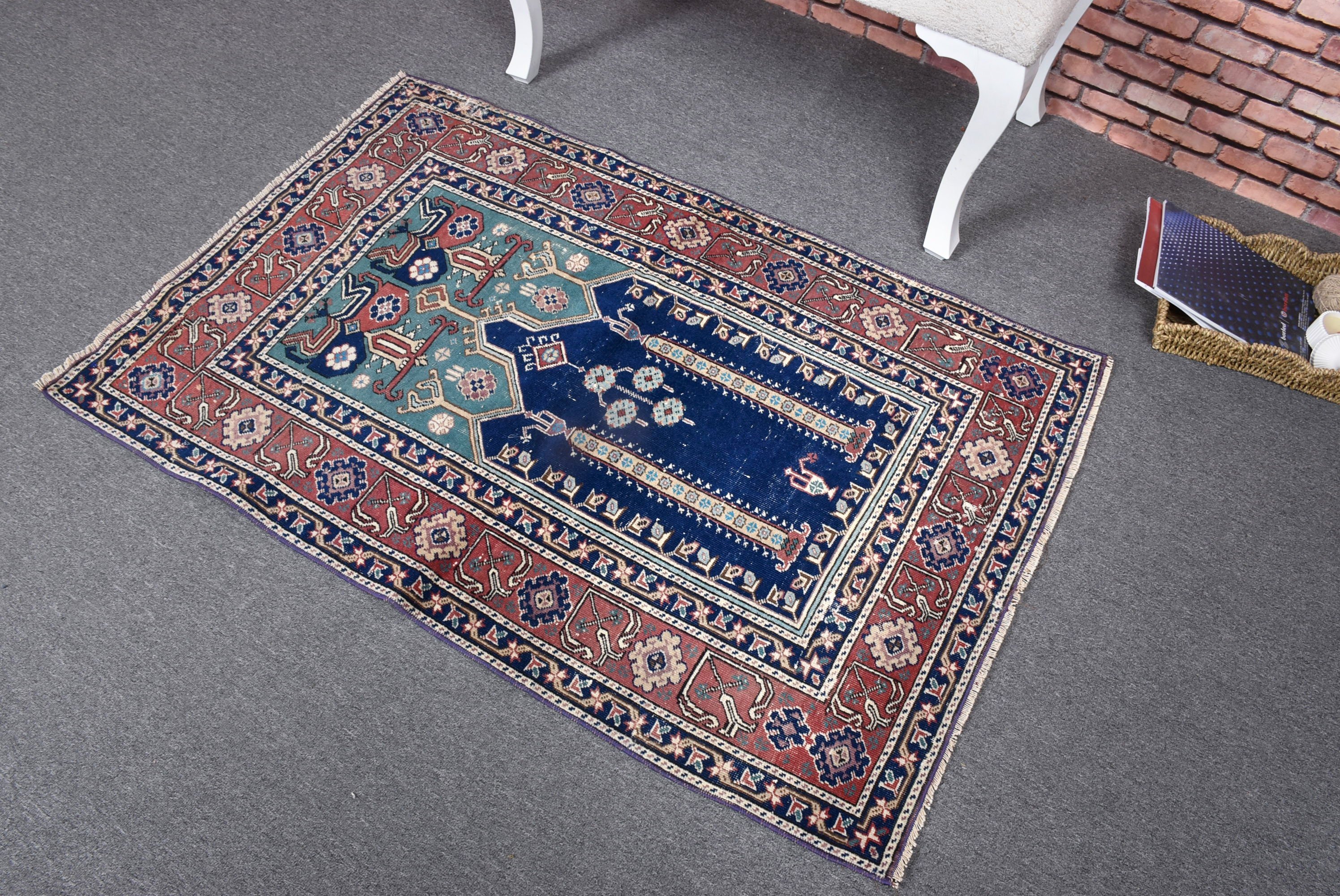 2.8x4.3 ft Small Rug, Ethnic Rugs, Vintage Rug, Rugs for Door Mat, Flatweave Rugs, Turkish Rugs, Neutral Rugs, Blue Kitchen Rug, Bath Rugs