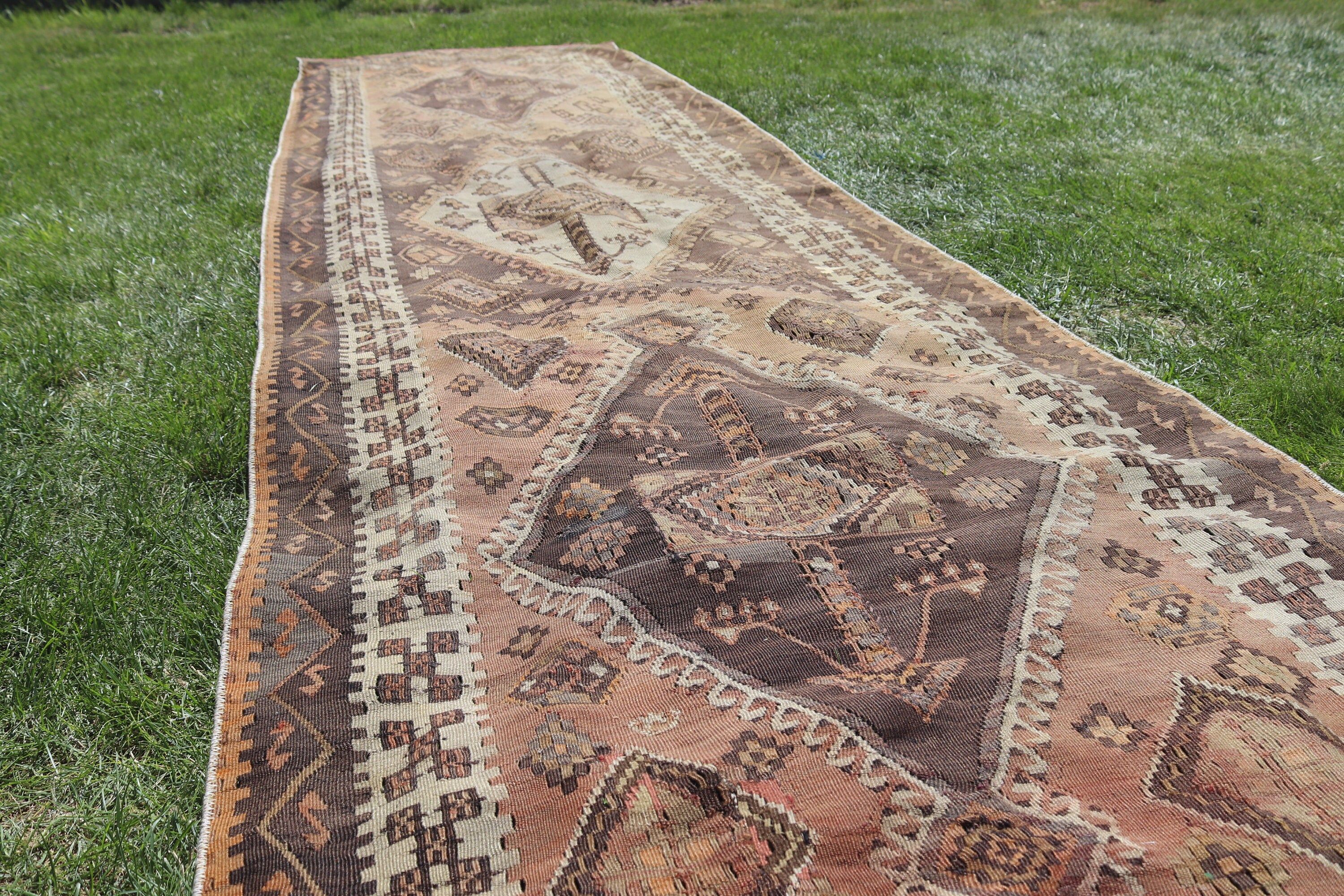 Koridor Halıları, Antika Halı, Vintage Halılar, Boho Halı, Yün Yolluk Halıları, Bej Açıklama Halısı, 3.4x14.2 ft Yolluk Halıları, Türk Halıları, Kilim