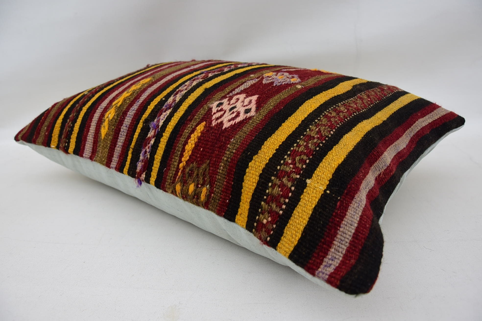 Ikat Cushion Cover, Boho Pillow Sham Cover, Throw Kilim Pillow, 16"x24" Red Cushion Cover, Art Deco Pillow Cover, Pillow for Couch