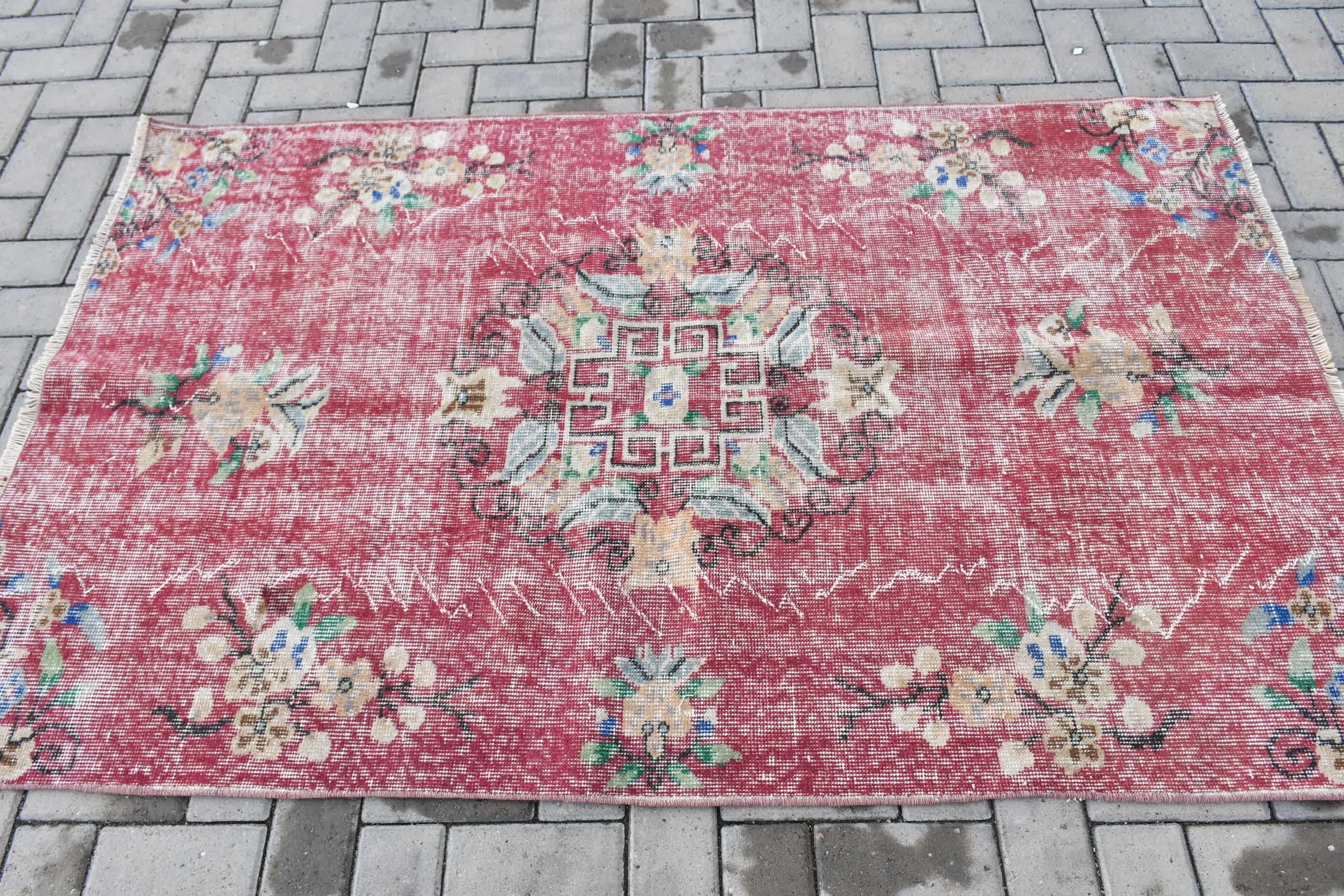 Vintage Rugs, Rugs for Entry, Vintage Decor Rug, Kitchen Rug, Turkish Rug, 3.7x6 ft Accent Rug, Bedroom Rug, Red Moroccan Rug, Moroccan Rug