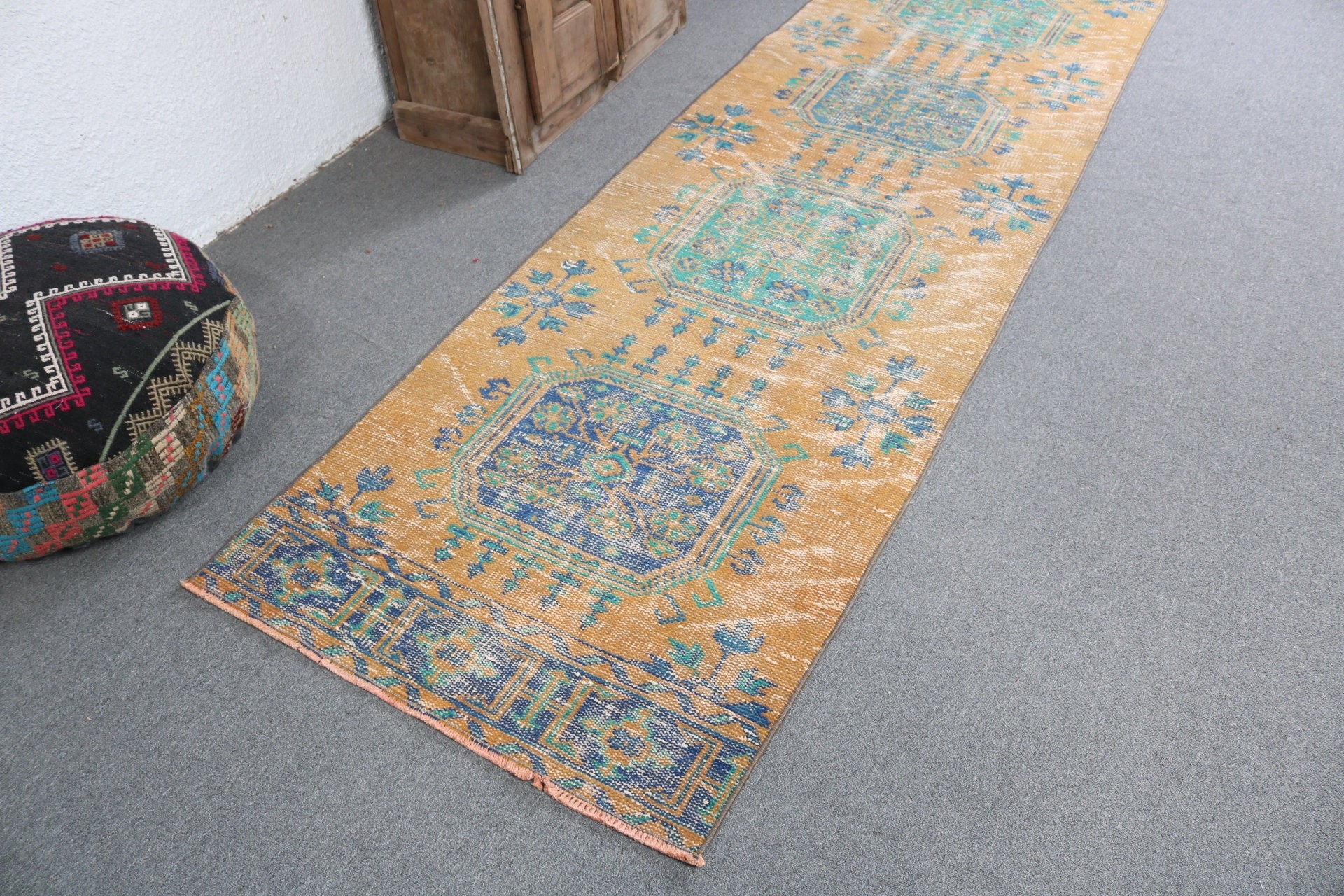 Lüks Halılar, Yer Halıları, Türk Halısı, Turuncu Anadolu Halısı, 2,9x11,7 ft Runner Halısı, Nötr Halı, Koridor Halısı, Vintage Halı, Koridor Halıları