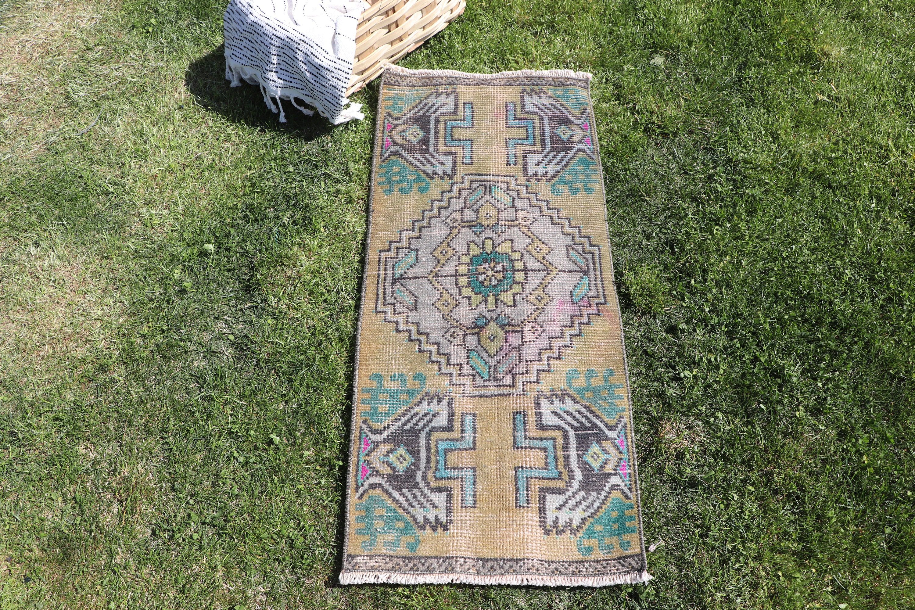 Yeşil Fas Halısı, 1.3x3 ft Küçük Halı, Banyo Halıları, Türk Halıları, Boho Halıları, Vintage Halılar, Mutfak Halıları, Yatak Odası Halıları, Mutfak Halıları