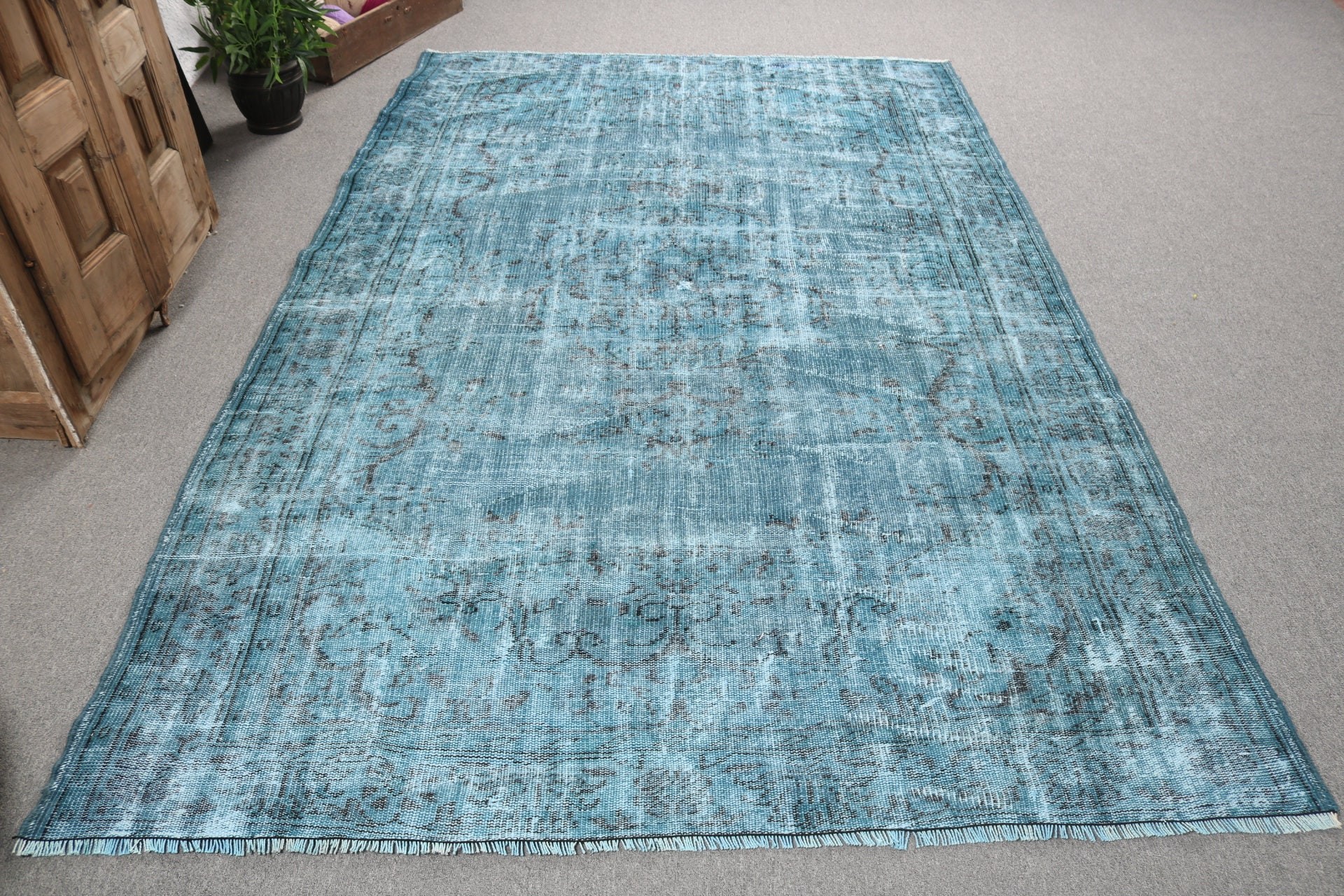 5.9x8.9 ft Large Rug, Salon Rug, Modern Rugs, Vintage Rugs, Turkish Rugs, Rugs for Salon, Large Oushak Rugs, Floor Rug, Blue Oriental Rugs