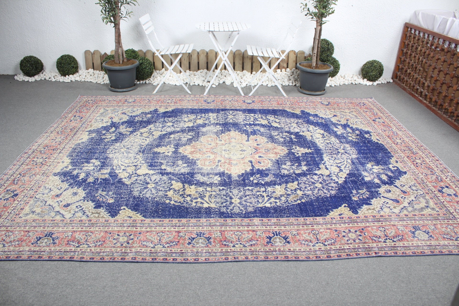 Antique Rug, Blue Floor Rug, Turkish Rug, Outdoor Rug, Dining Room Rug, Oushak Rug, Vintage Rug, 8.3x10.9 ft Oversize Rug, Living Room Rugs