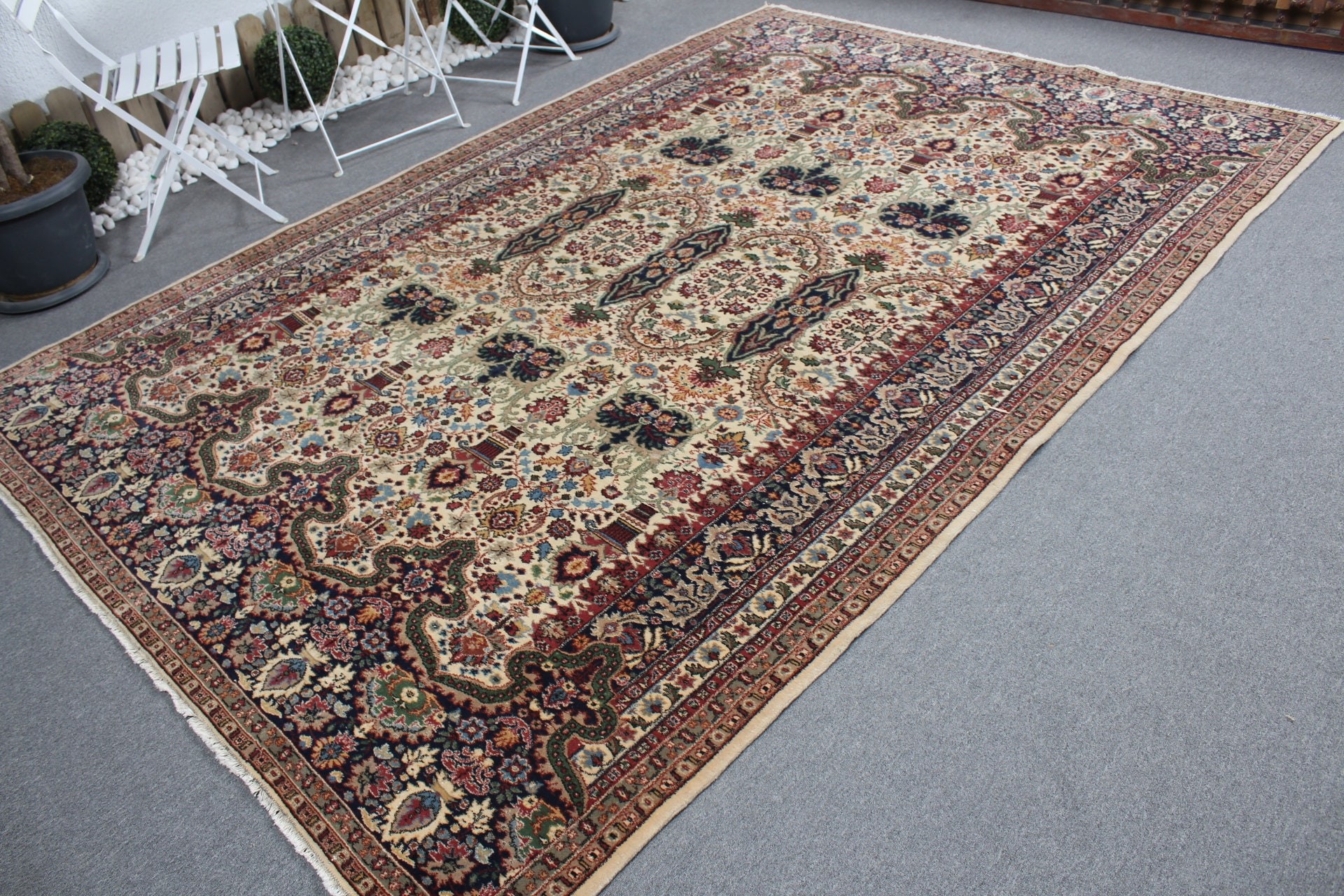 Oturma Odası Halıları, Sanat Halısı, 6.8x10.3 ft Büyük Boy Halı, Vintage Halı, Türk Halıları, Yemek Odası Halısı, Oushak Halısı, Bej Yer Halısı, Yatak Odası Halısı