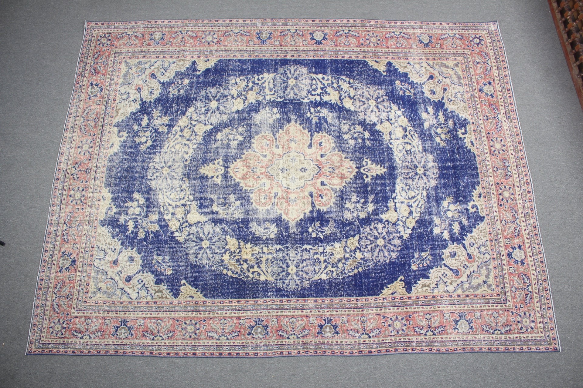 Antique Rug, Blue Floor Rug, Turkish Rug, Outdoor Rug, Dining Room Rug, Oushak Rug, Vintage Rug, 8.3x10.9 ft Oversize Rug, Living Room Rugs