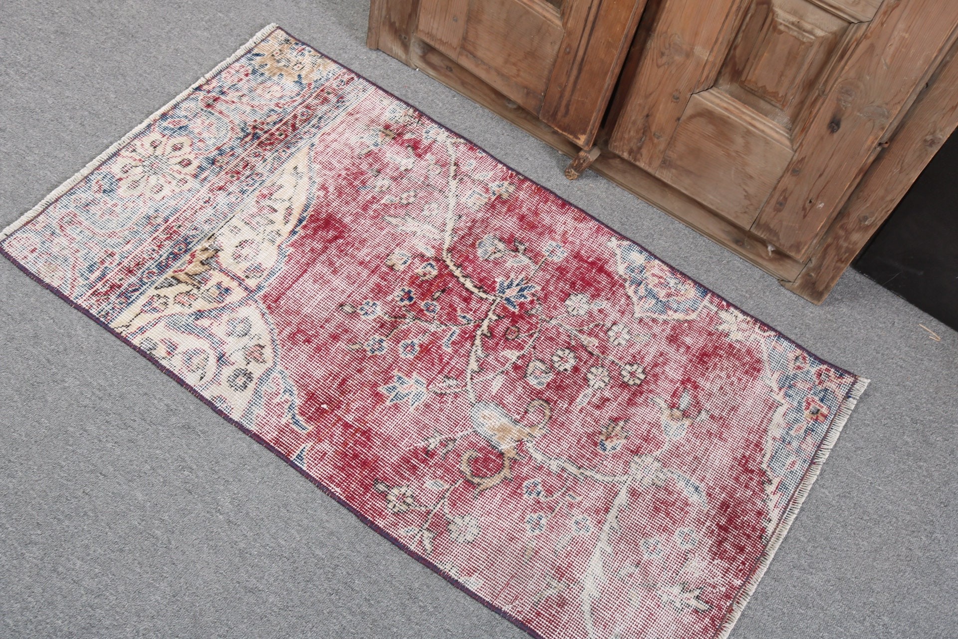 Wall Hanging Rug, Red Home Decor Rugs, Vintage Rugs, Boho Rugs, Rugs for Small Area, 2x3.6 ft Small Rugs, Kitchen Rugs, Turkish Rug